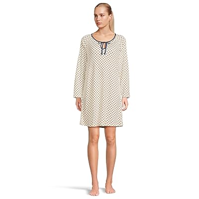 Karen Neuburger Blue Era Tie Neck Long Sleeve Sleep Shirt Women