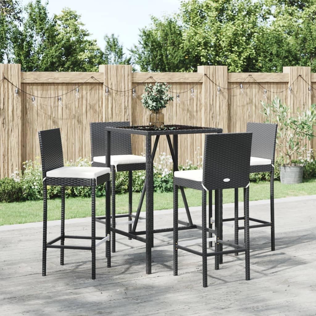 5 Piece Patio Bar Set with Cushions, Bistro Set Outdoor Dining Sets Garden Lounge Set Patio Conversation Set for Exhibition Poolside Negotiation Area Garden Black Poly Rattan