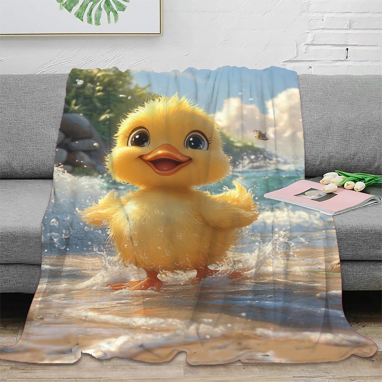 DHBANEIOK Yellow Duck Theme Blanket Stylishbed Blanket 3D Printed Bedding Decorative Soft Warm Microfiber for Home Couch Bed Sofa Livingroom Office 50x60inch(127x152cm)