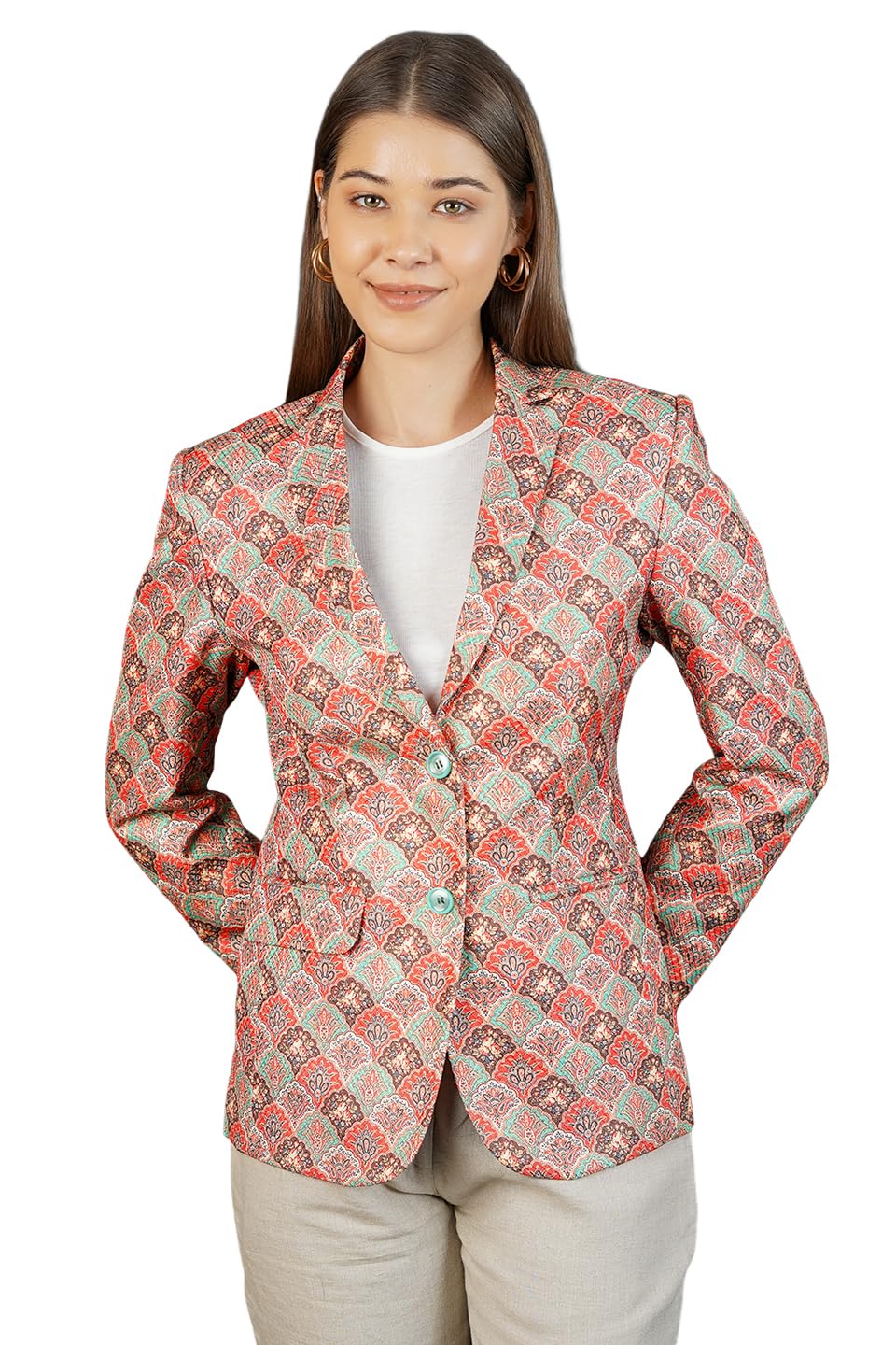 indophilia Women's Blazer Polyester Cotton Red Blazer-picture-25