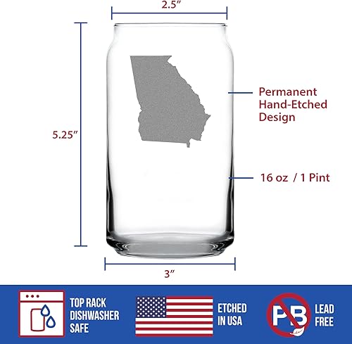 Miniatura 10 de Georgia State Outline Beer Can Pint Glass - State Themed Drinking Decor and Gifts for Georgian Women & Men - 16 Oz Glasses