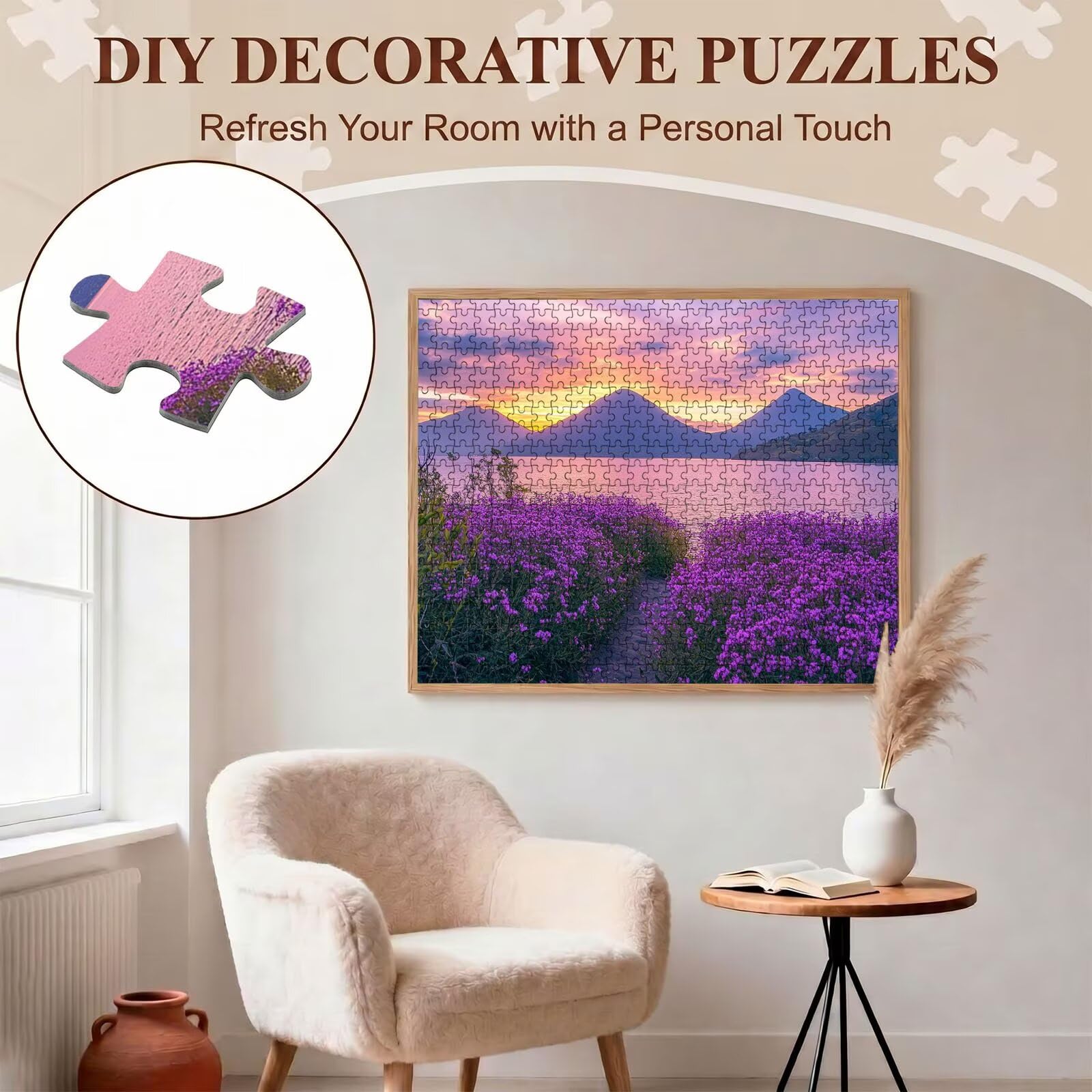 Puzzle 1000 Pezzi Classici, Puzzle paesaggio Fiore viola 75 x 50 cm, Gioco Educativo e Antistress in Legno con Poster Incluso, Ttività DIY per Famiglia, Regalo per Appassionati, Decor Parete, f0-532
