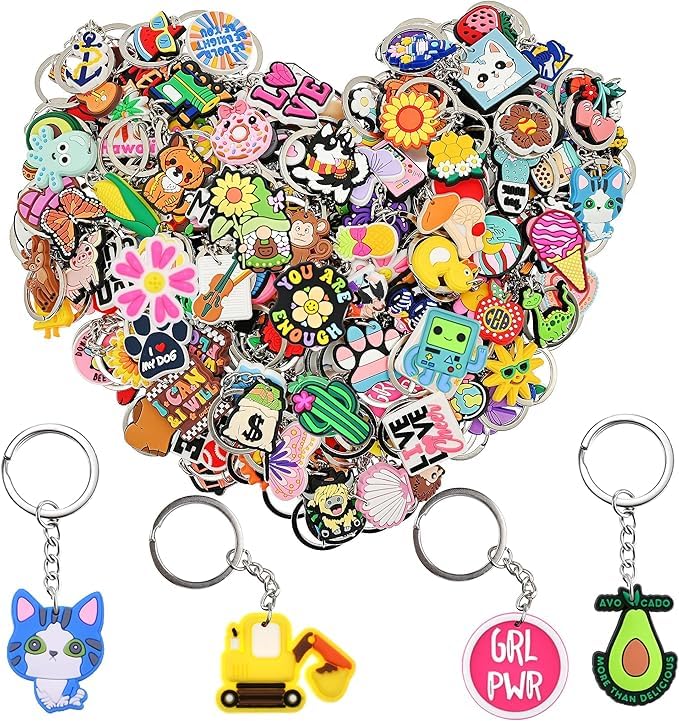 20 Pack Cartoon Keychains Set, PVC Charms, Multicolour, Birthday Party Return Gifts for Kids, School Party Favours, Animals and Flowers Theme-image-49