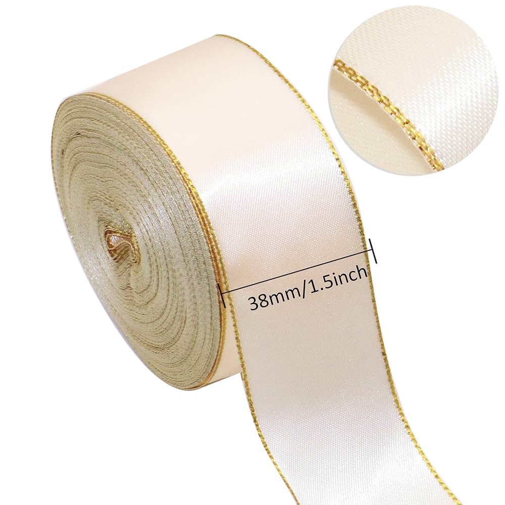 Amazon.com: David accessories Cream Satin Ribbon with Gold