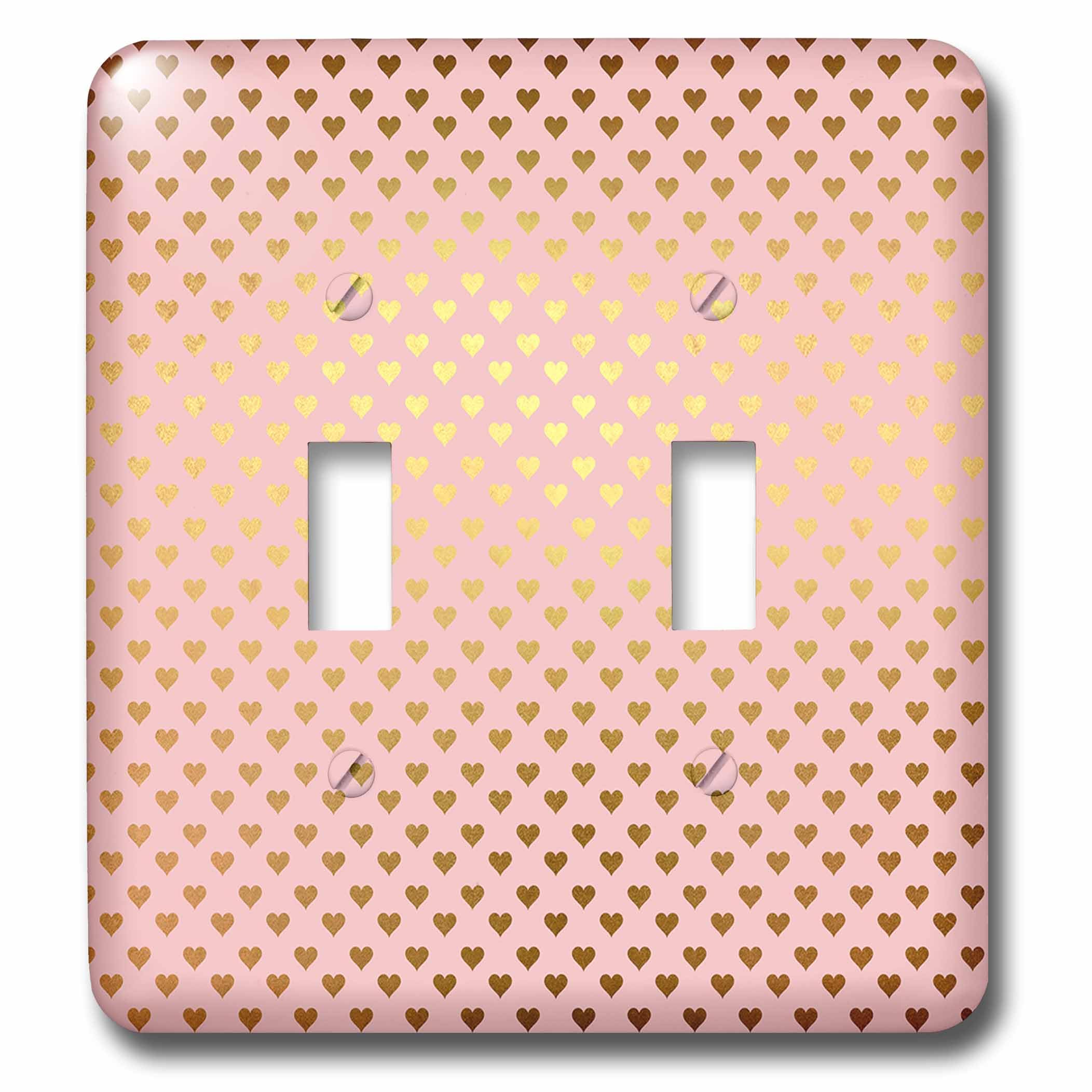 Interrupteur double aquarelle rose plaque murale originale cœurs dorés paillettes