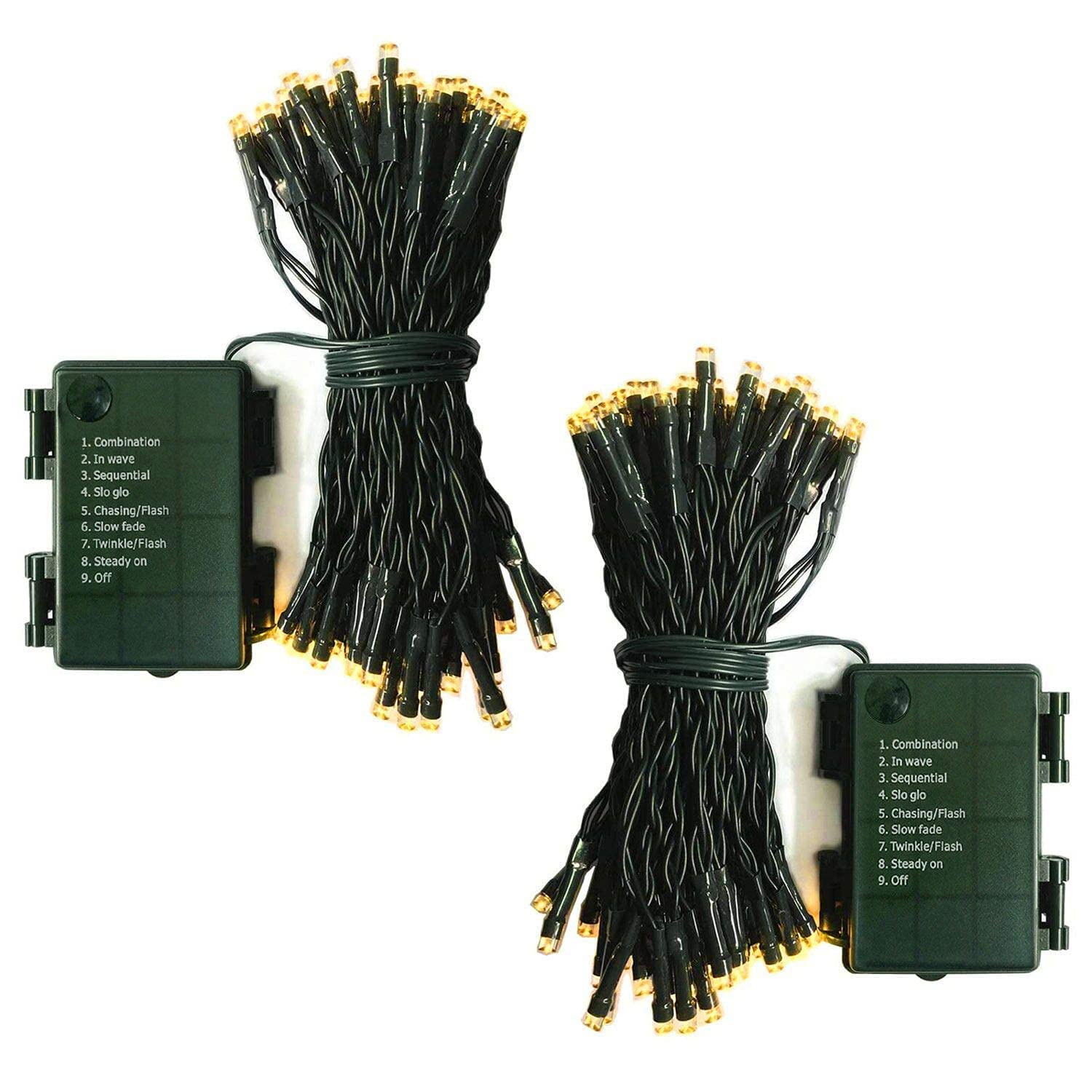 CCILAND 2 Pack Christmas Tree String Lights Battery Powered, 10M 100 LED Outdoor with Auto Timer Fairy Lights for Bedroom Xmas Tree Patio Decoration (Warm White) — image 1