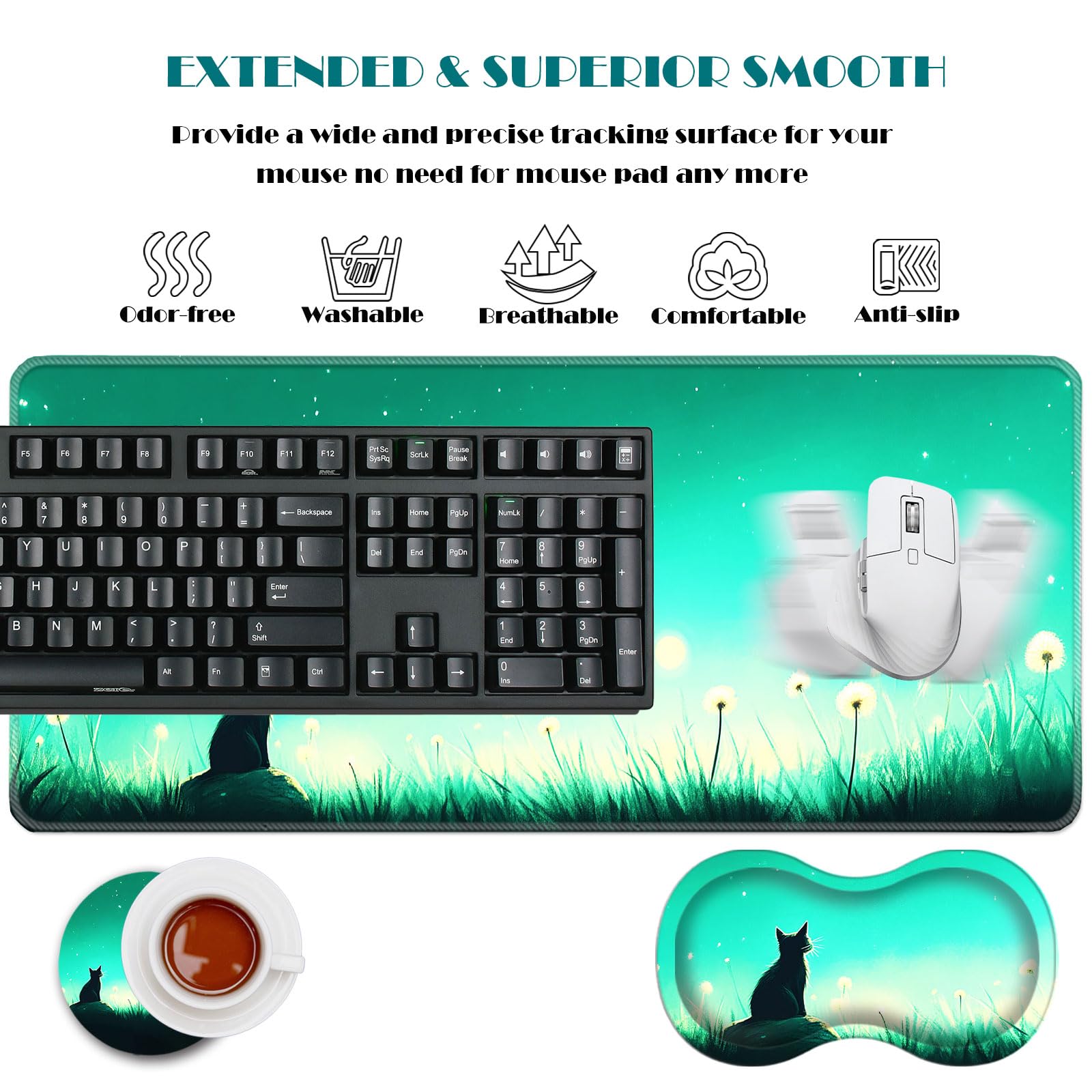 Lot de 3 tapis de souris avec support de poignet de souris et dessous de verre, tapis de souris ergonomique et antidérapant en mousse à mémoire de forme, accessoires de bureau pour la maison