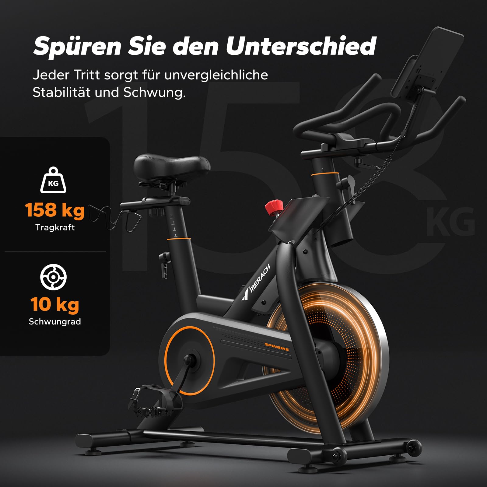 MERACH Profi-Heimtrainer Fahrrad mit 10kg Schwungrad, Max Laufruhe und Stabilität, Studio-ähnliches Training zu Hause, Leises Magnetbremssystem, Stoßdämpfender Luftkissensattel, Eigene App, Bis 158KG