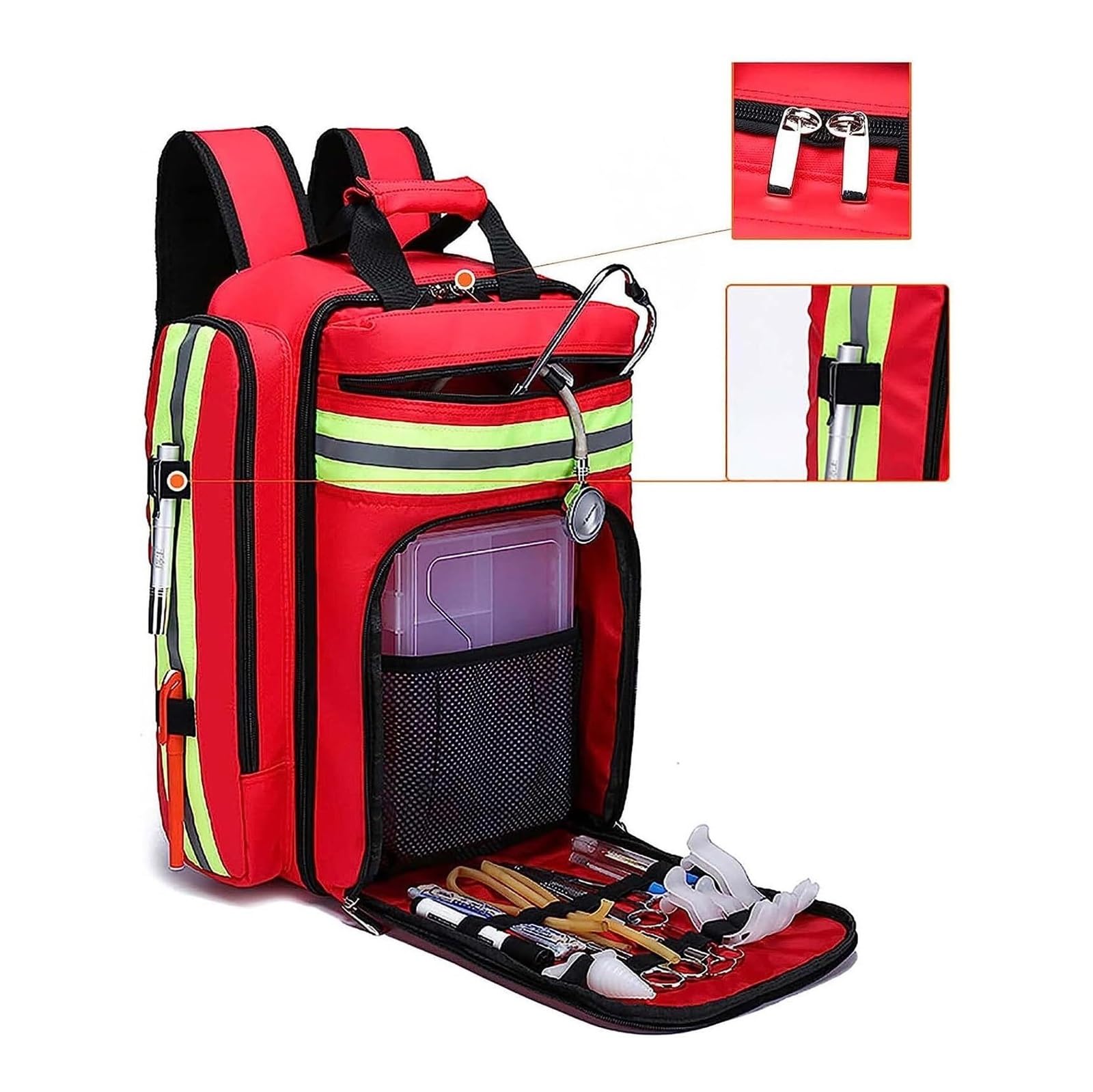Sac à Dos Trousse de Secours Vide - Grande Taille Étanche Multi-Poches avec Bandes Réfléchissantes pour Randonnée, Camping, Voyage, Maison et Voiture