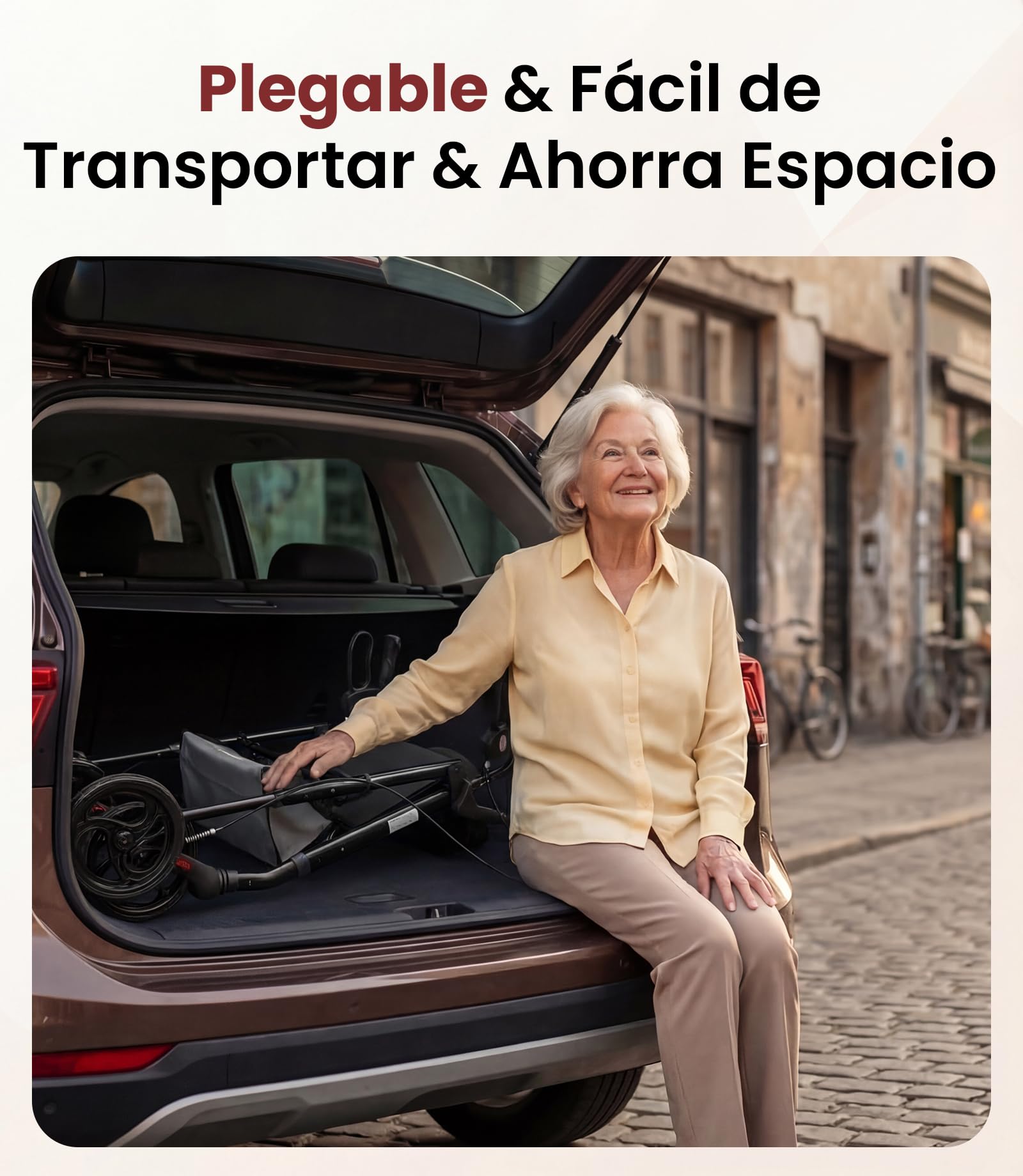 Andador para Ancianos con Asiento Plegable, Manillar y Asiento Regulables en Altura, Caminadores para Mayores, Ayuda para Caminar Ligera con Freno, Ruedas 8" Todoterreno, Negro
