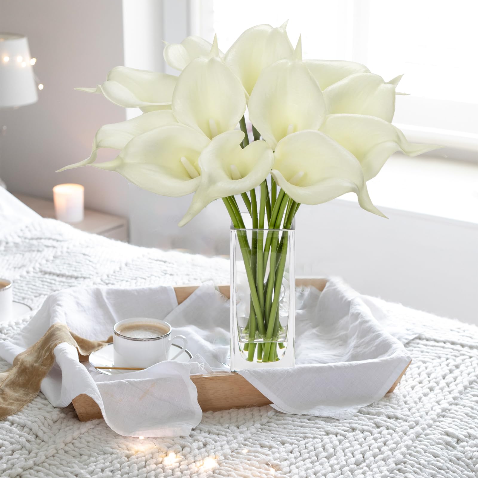 Hollyone 12 pcs Artificial Calla Lilies with Glass Vase Realistic Fake Flowers - Image 3