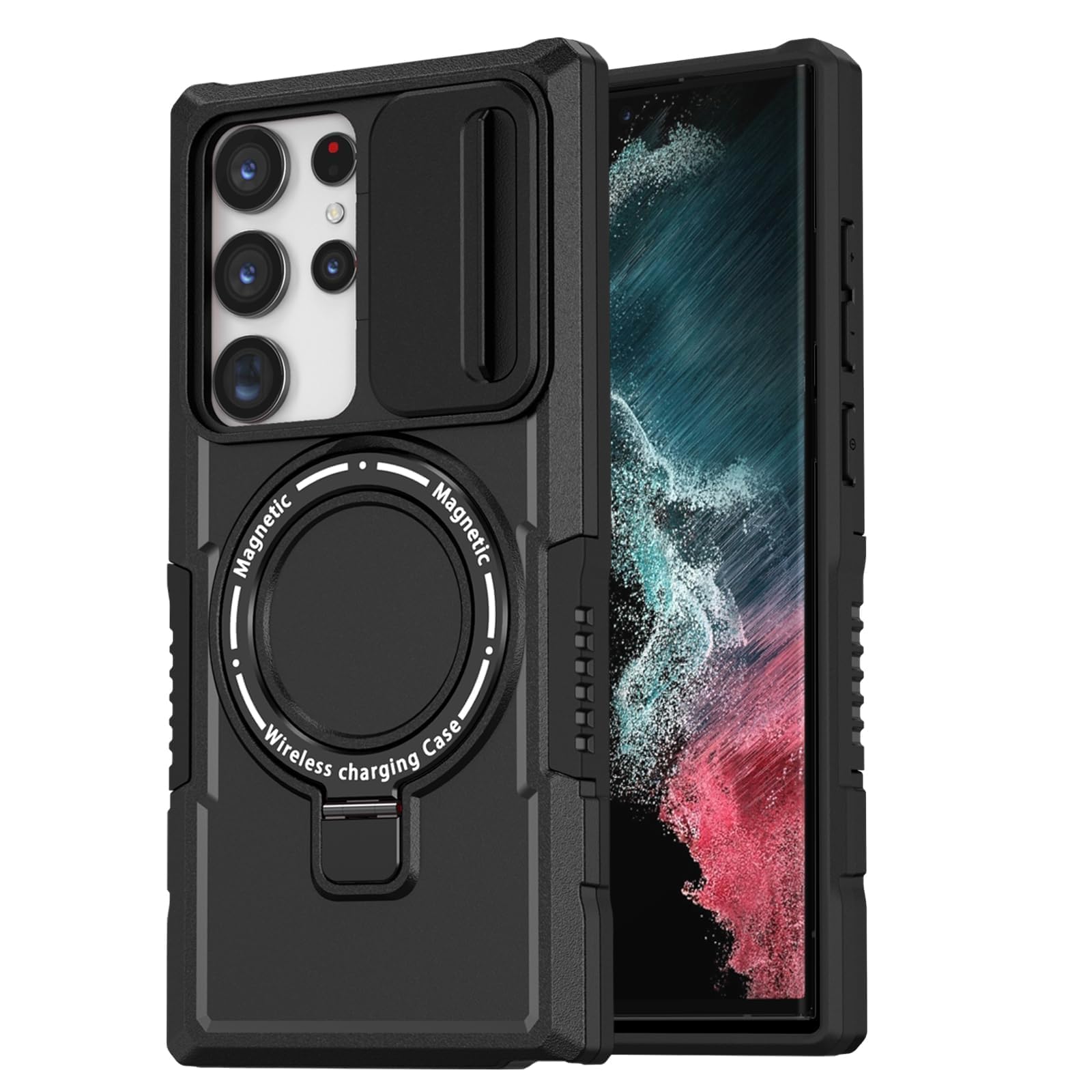 THMEIRA for Samsung Galaxy S22 Ultra Magnetic Case [Compatible with MagSafe] with Camera Cover & Magnetic Ring Kickstand, Military Grade Heavy Duty