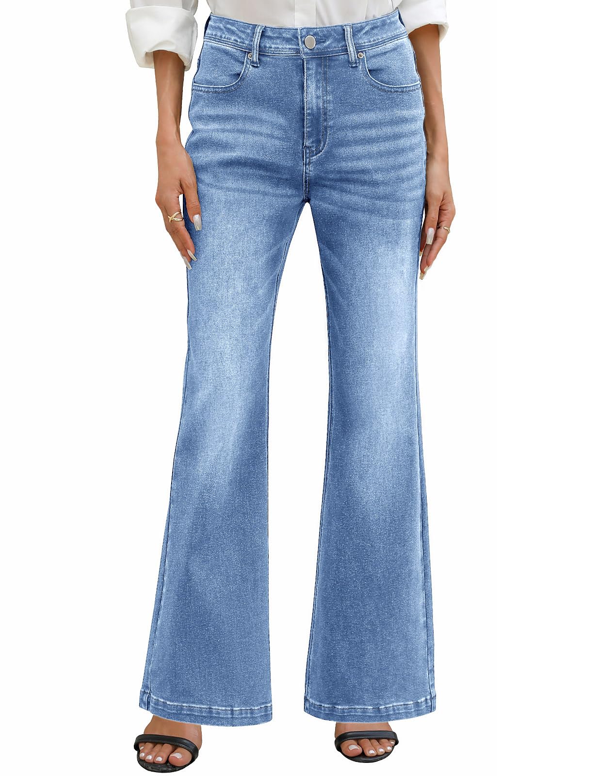 Jeans Donna Vita Alta Jeans Elasticizzati a Zampa Elefante Pantaloni Bootcut Larghi Flared Jeans Slim Fit Bell Bottom Taglia Grande con Tasche Moda Casual retrò