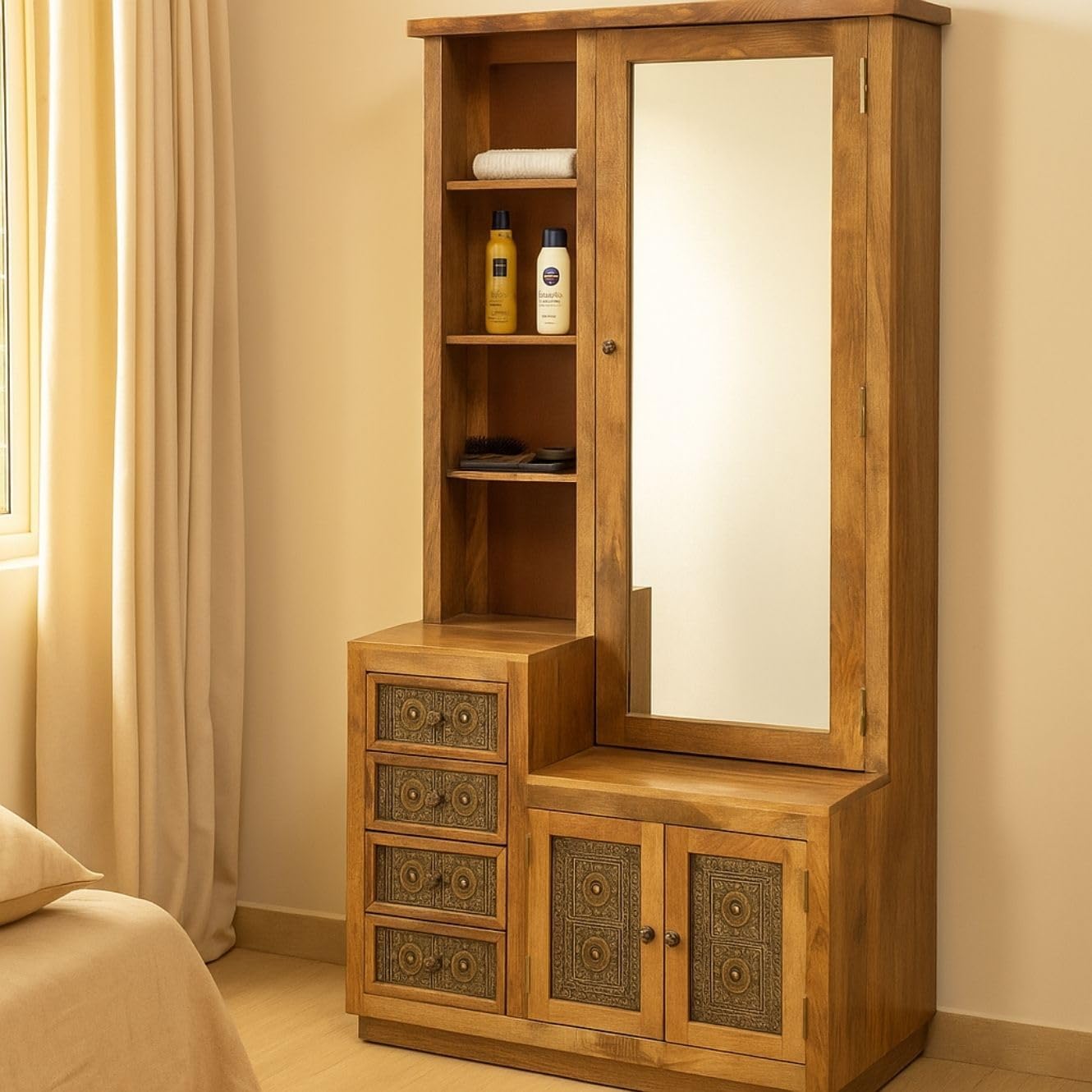 FROM SHEKHAWATI Kittur Solid Wood Dressing Table with Mirror & Storage-image-40
