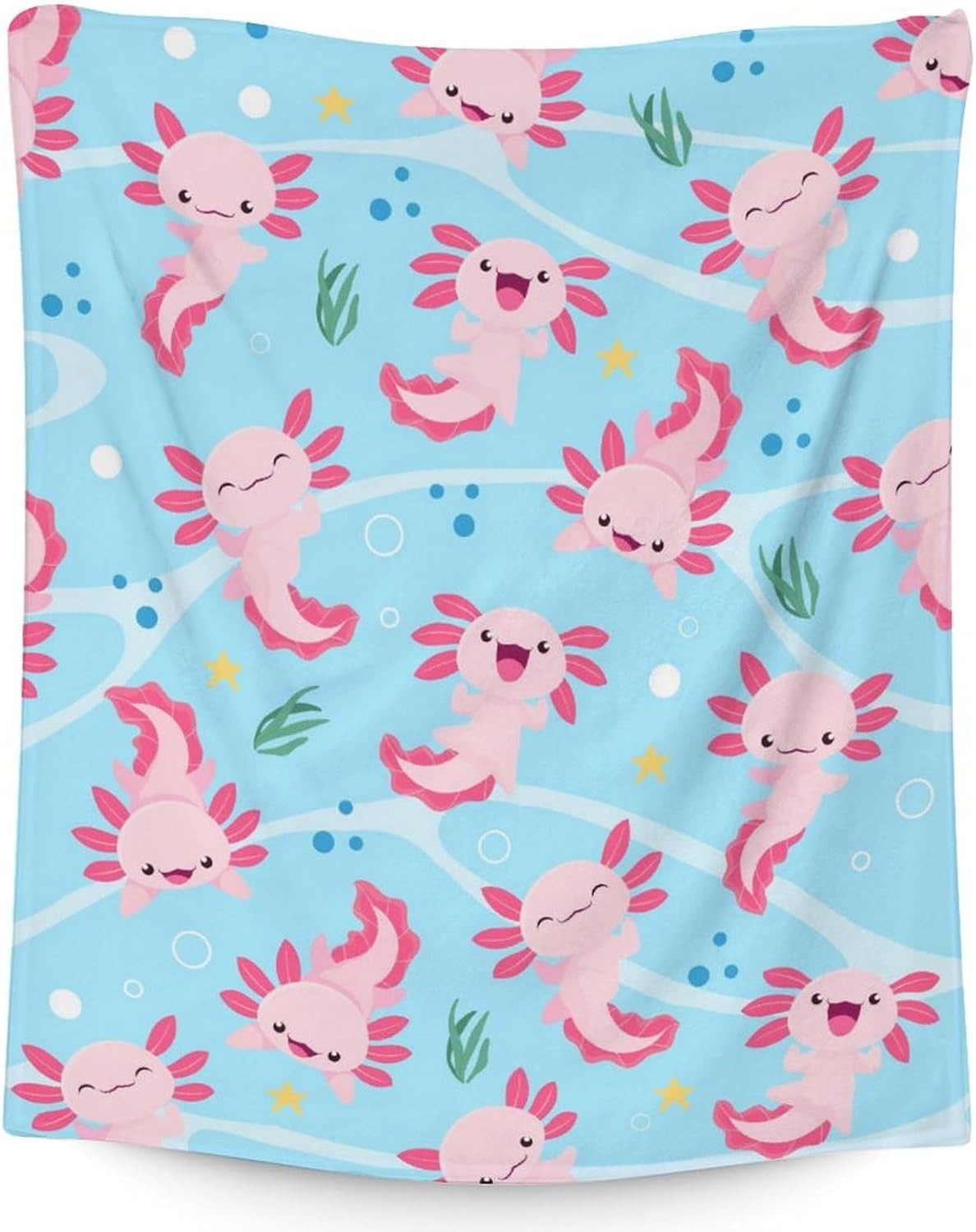 Custom Axolotl Gifts for Girls - 40" x 50" Inches Cartoon Axolotl Throw Blankets for Teens - Blue Lightweight Warm Blankets for Sofa, Bed & Crib