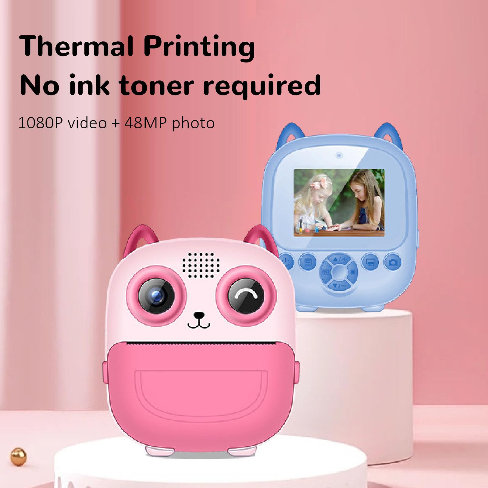 Cuifati Sofortbildkamera 48 MP 1080P Kinder-Digitalkamera Thermodrucktechnologie 2,4-Zoll 6-fach Digitalzoom Blau