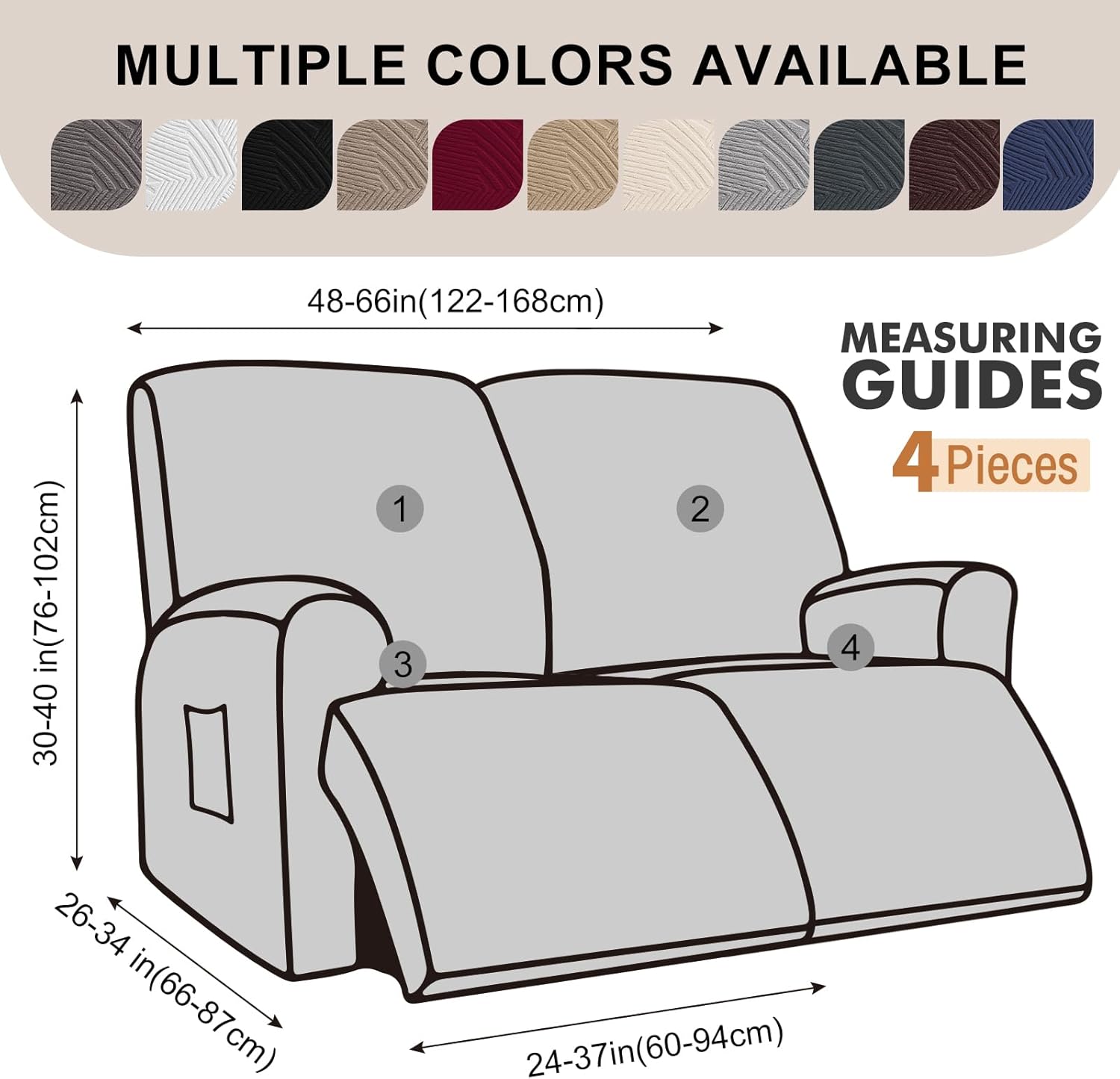 Recliner Loveseat Covers,Stretch Geometric Strokes Jacquard Reclining Chair Slipcovers,Furniture Protector with Side Pocket,Soft Breathable Couch Cover for Pet Kid,2 Seater Navy Blue