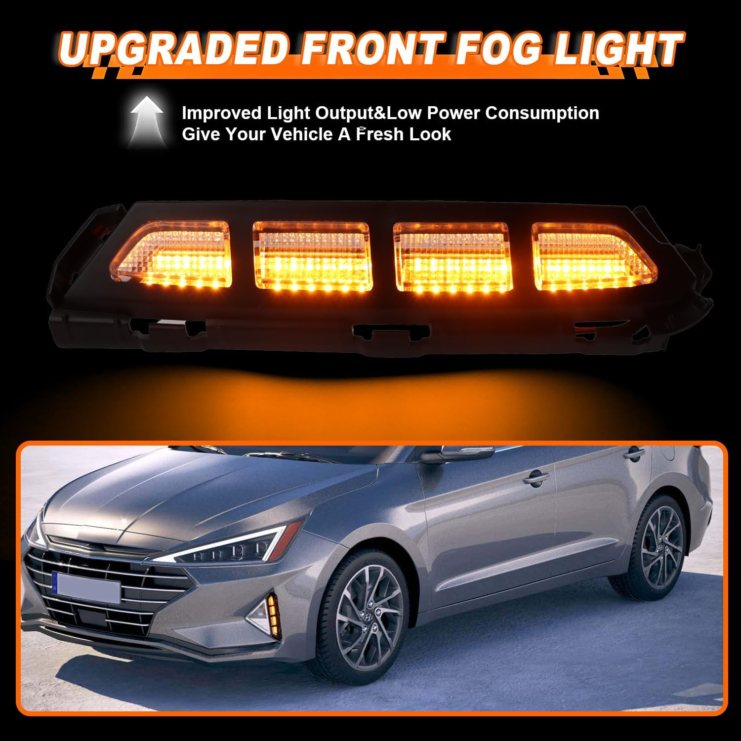 LED Front Bumper Fog Lights for Hyundai Elantra 2019 2020 - (L+R) Replacement front panel Trim, Function as White Daytime Running Light DRL & Amber Sequential Turn Signal Light