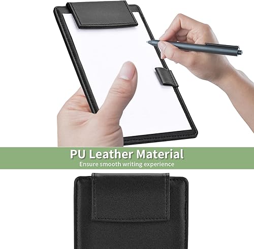Miniatura 4 de 2 Pack Mini Clipboard, Small Clipboards with Pen Holder, Leather Black Clipboard for Nursing Classroom, Smooth Writing Low Magnetic Profile Clip