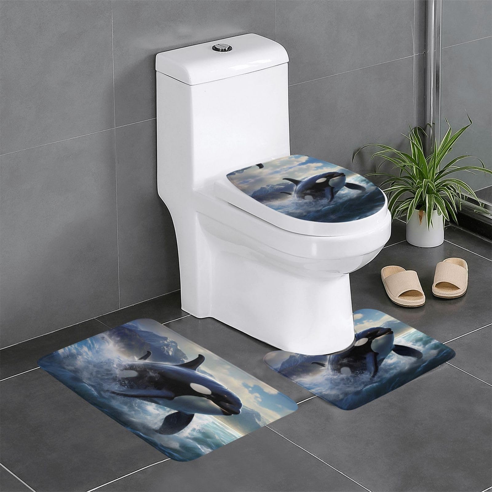 Tapis de salle de bain ovale rectangulaire contour orque 3 pièces