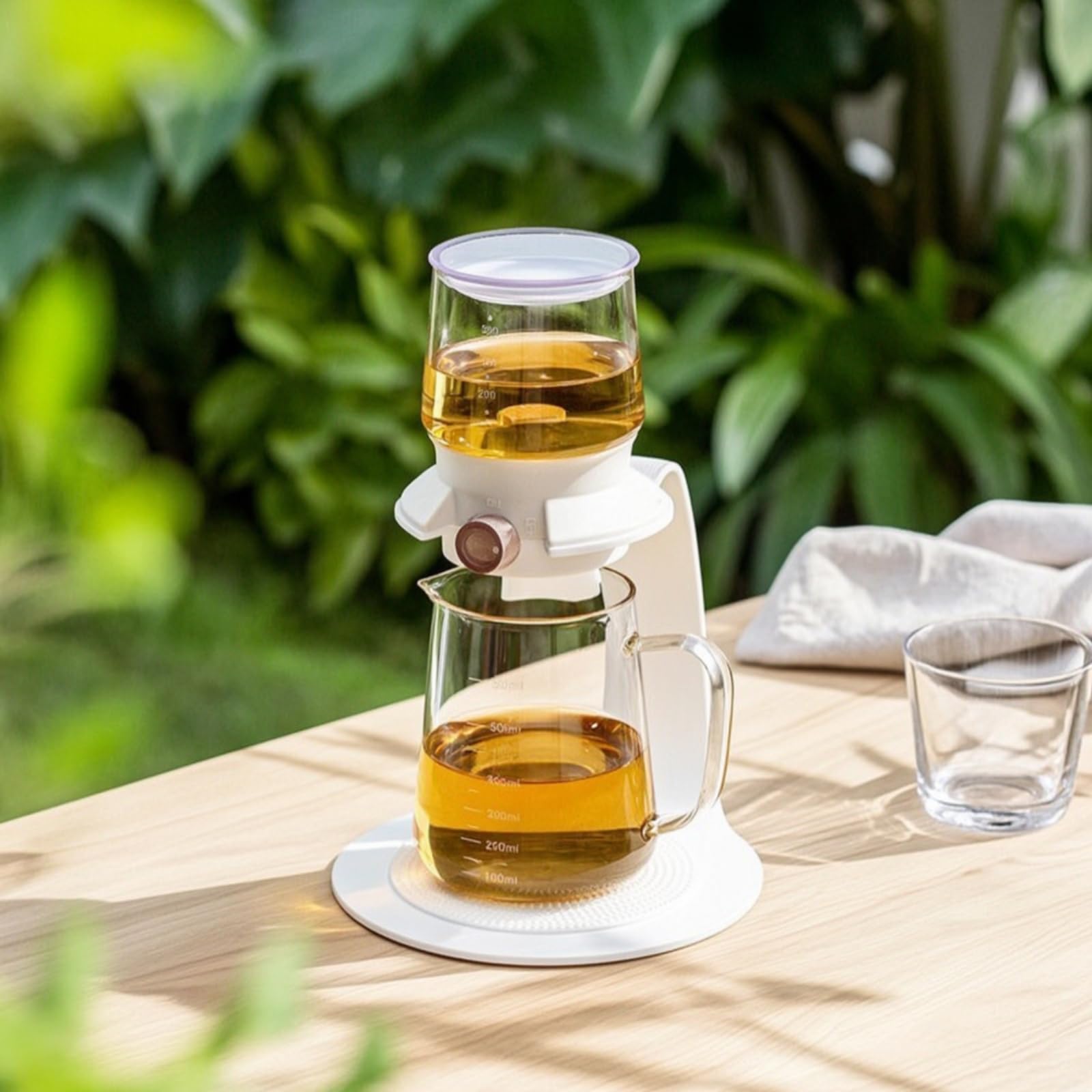 Teiera con Filtro in Acciaio Borosilicato Infusore a Goccia con Supporto Facile da Pulire Infusore in Vetro per Appassionati di Tisane, Array, Bianco, Arco