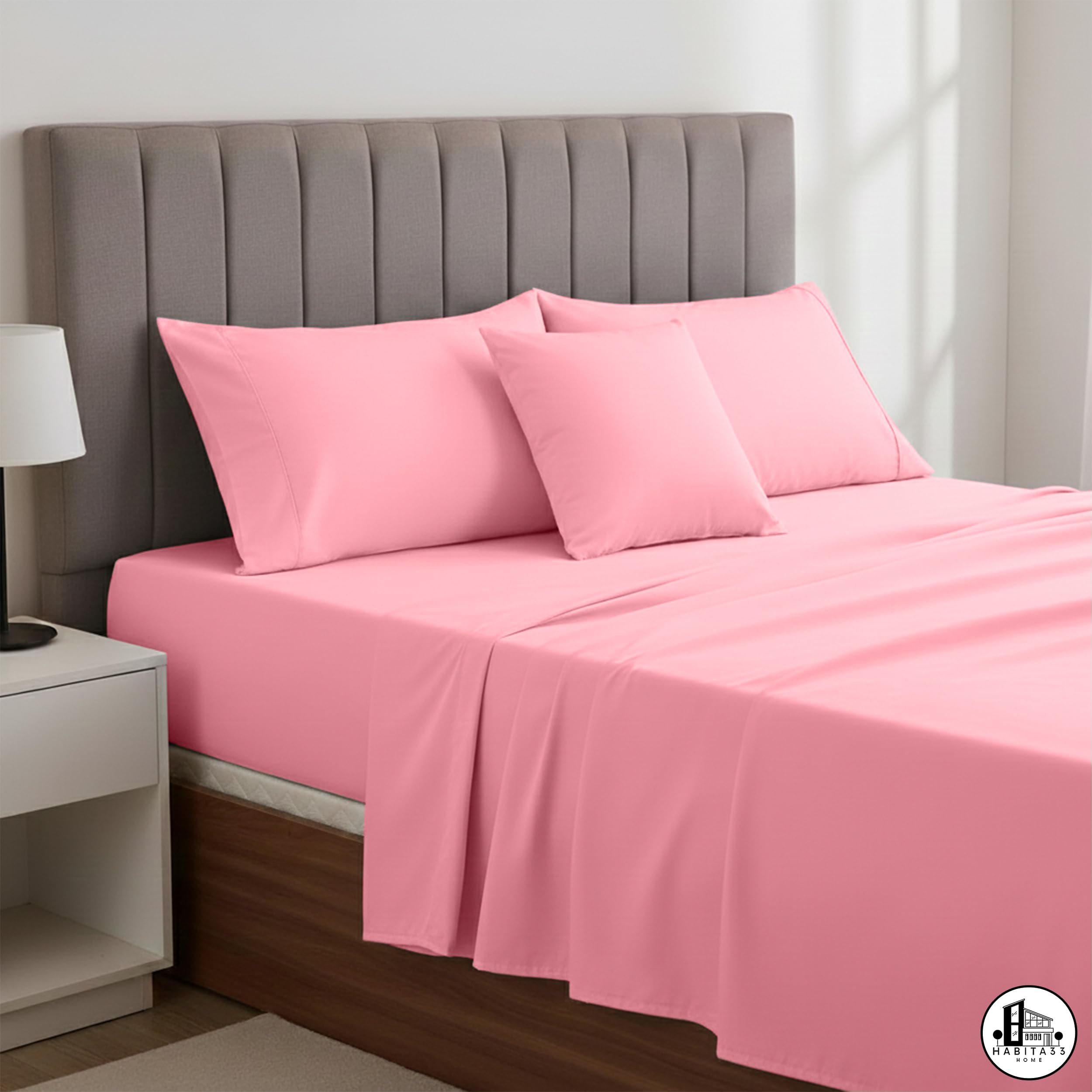 Lenzuola matrimoniali - Set letto matrimoniale completo di lenzuolo matrimoniale Sopra, Sotto con Angoli e Federe - Lenzuola matrimoniali cotone blend anallergico Made in Italy (Rosa, MATRIMONIALE)