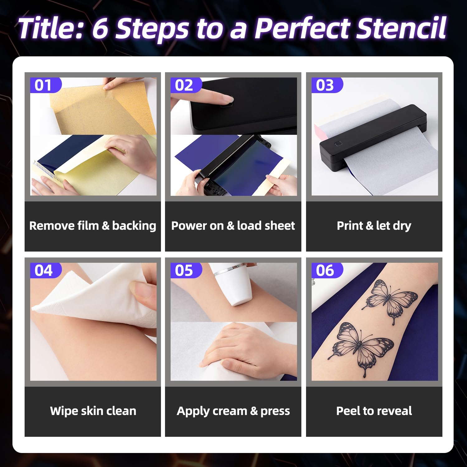 Kit di stencil per tatuaggi - Stampante termica wireless Bluetooth per tatuaggi, carta di trasferimento per tatuaggi temporanei, compatibile con iPhone, Android, PC, per artisti e principianti