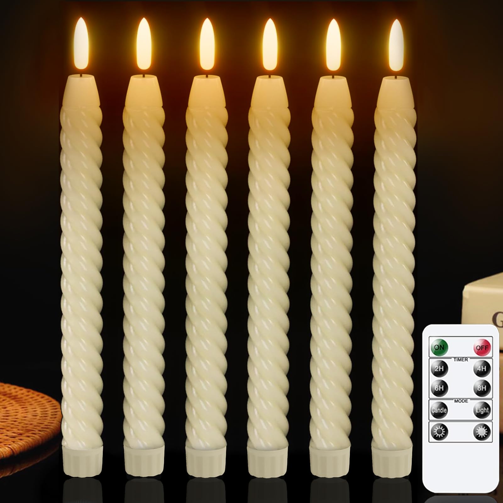 Candele LED Con Telecomando E Timer - 6 Pezzi (2 Da 25,5 Cm), Fiamma Tremolante, In Vera Cera, Per Natale, Matrimoni, Decorazioni