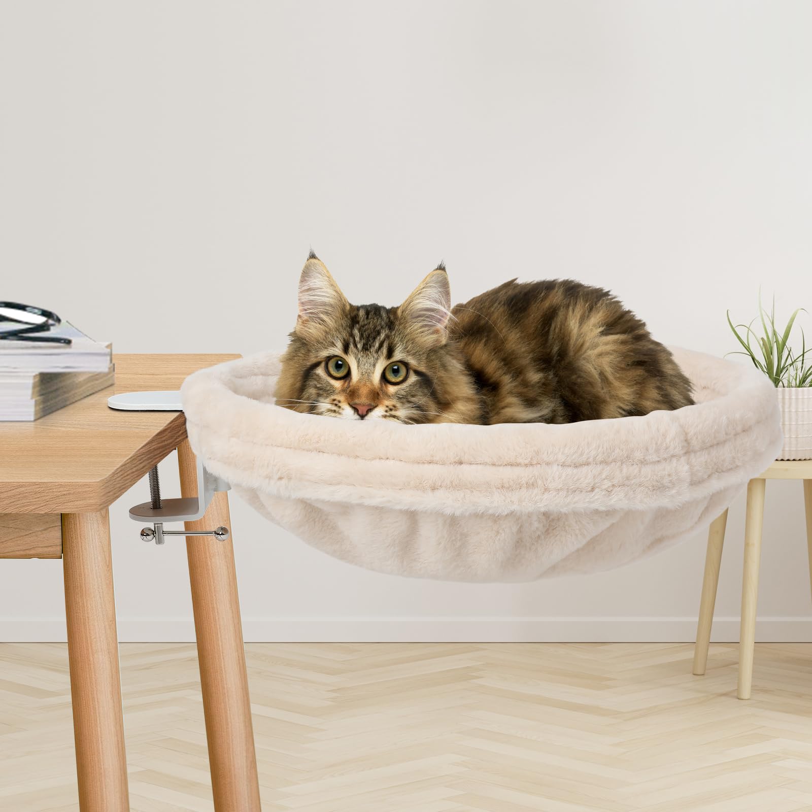 Cat Desk Bed-The Ideal Cat Hammock for Desk Space Saving Design for Cats to Rest?Easy Installation–Creates The Perfect Cozy Resting Place for Cats up to 25 Lbs(Cream)