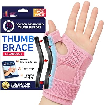 Doctor Developed Ergonomical Thumb Brace Support Right Hand or Left Hand for Arthritis Pain and Support, Thumb Spica Splint for Trigger Thumb, Thumb Stabilizer for Tendonitis, Sprain Pink/1 Pack