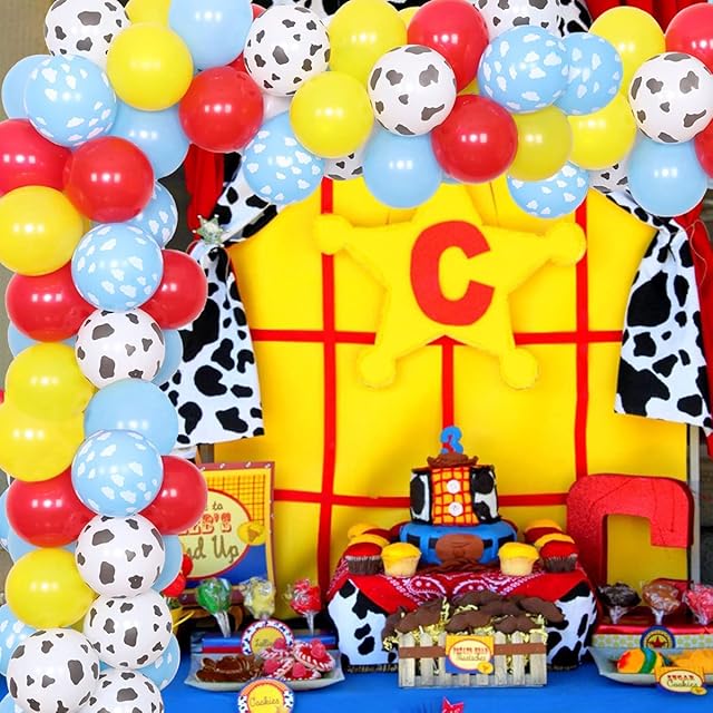 Toy Inspired Story Party Balloons Garland Arch Kit, 100 Pcs Cloud Balloon Arch Set with Cow Balloons Red Yellow Blue Rainbow Multicolor Balloons for Kids Baby Shower Birthday Celebration Party Supply