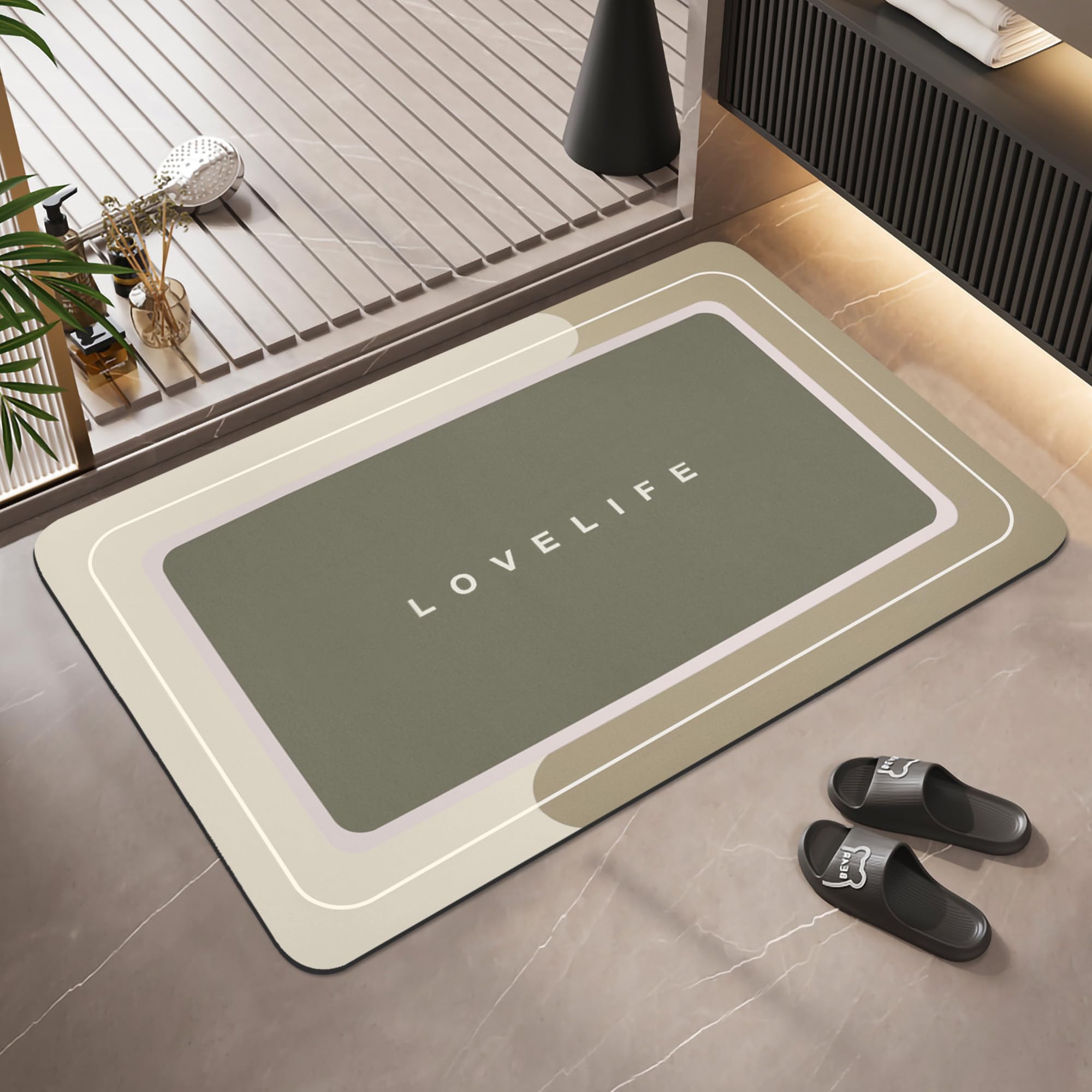 Tapis de bain magique pour baignoire et évier design beige fin