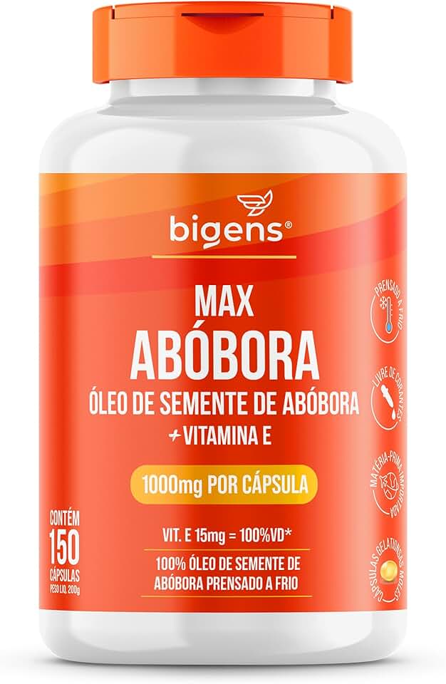 Max Abóbora, Óleo de Semente de Abóbora com Vitamina E, 1000mg, Prensado a Frio, Biogens, 150 cápsulas
