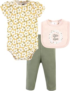 Hudson Baby Unisex Baby Cotton Bodysuit, Pant and Bib Set, Sage Floral Wreath, Newborn