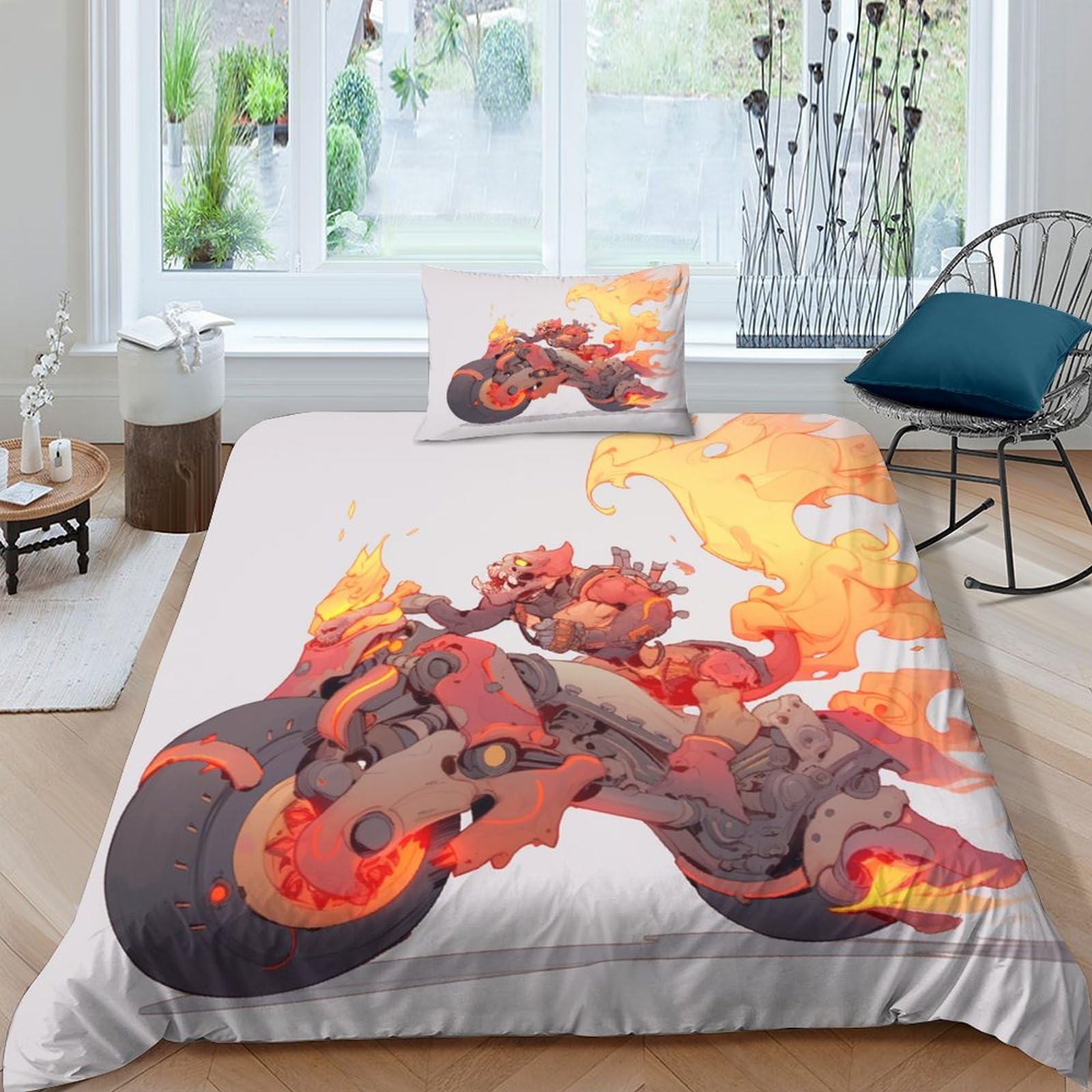 Housse de couette moto de feu 135x200 multicolore IOFEER parure lit simple coton microfibre