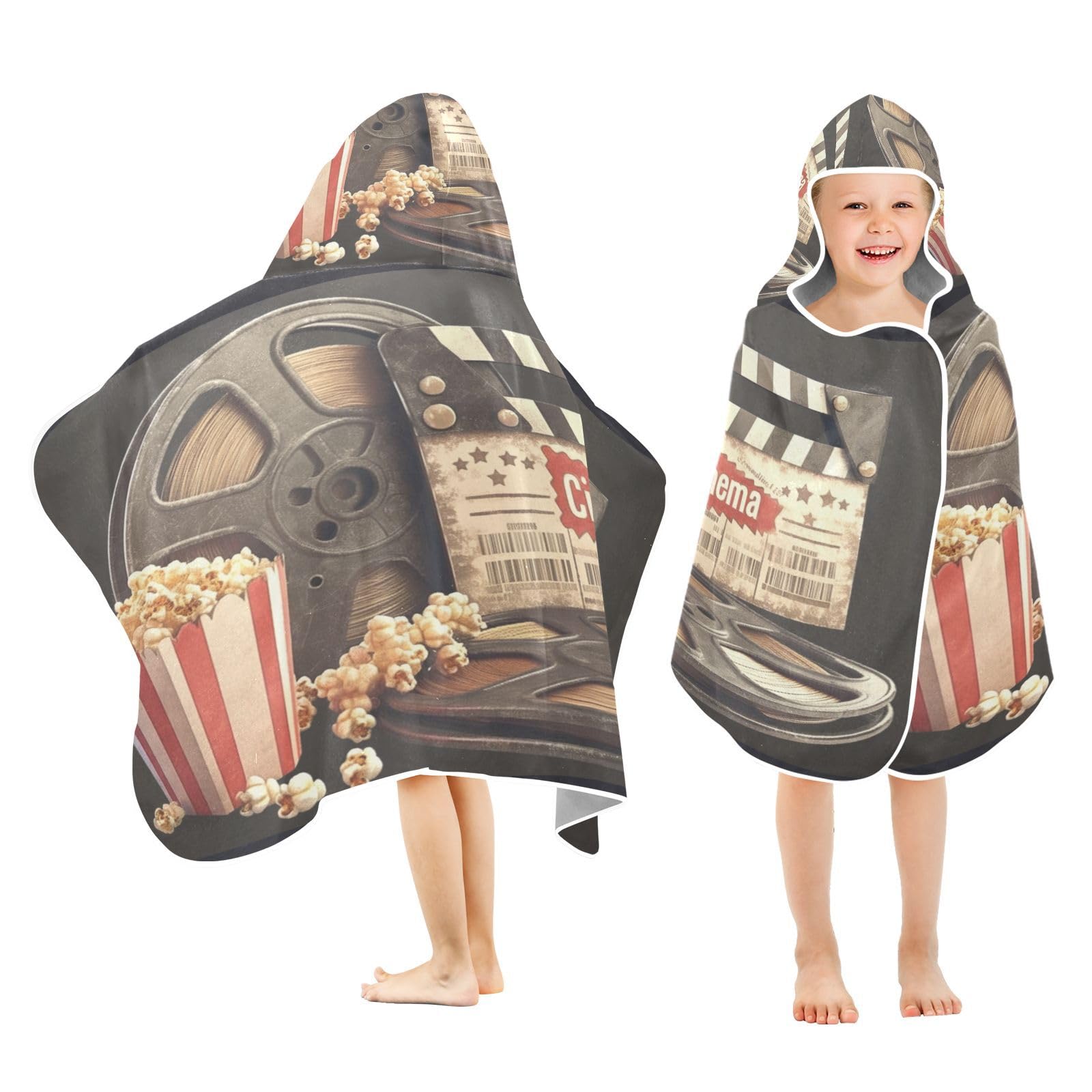 Nesatuwa Hooded Towel for Kids,Theater Popcorn Kids Beach Bath Towels Soft Absorbent Quick Dry Poncho Towel for Girls Boys