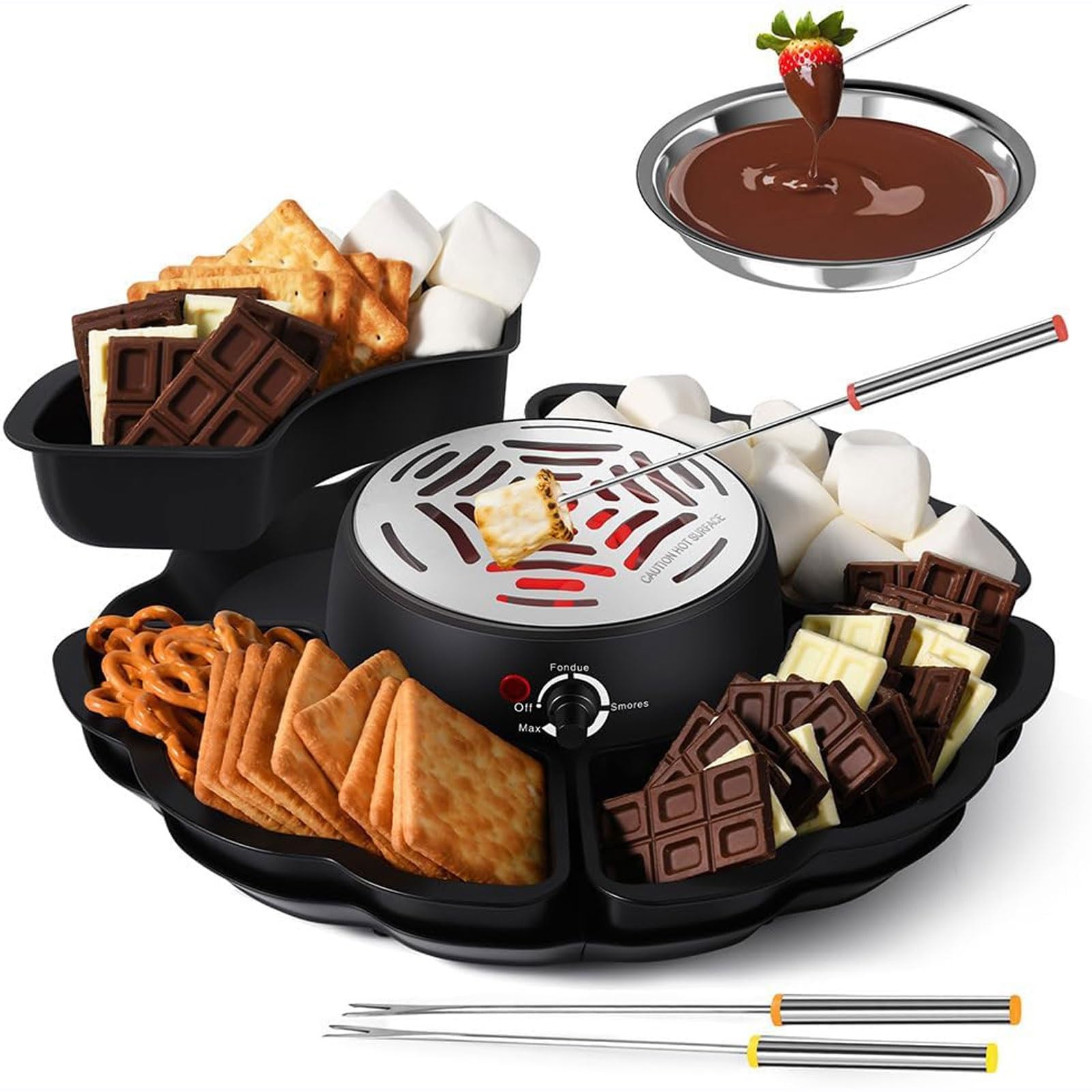 Kit for tostar malvaviscos,máquina for hacer s'mores 2 en 1 y juego de fondue de chocolate con 5 accesorios,tostador de malvaviscos eléctrico,recipiente de 340ml y protección contra sobrecalentamiento