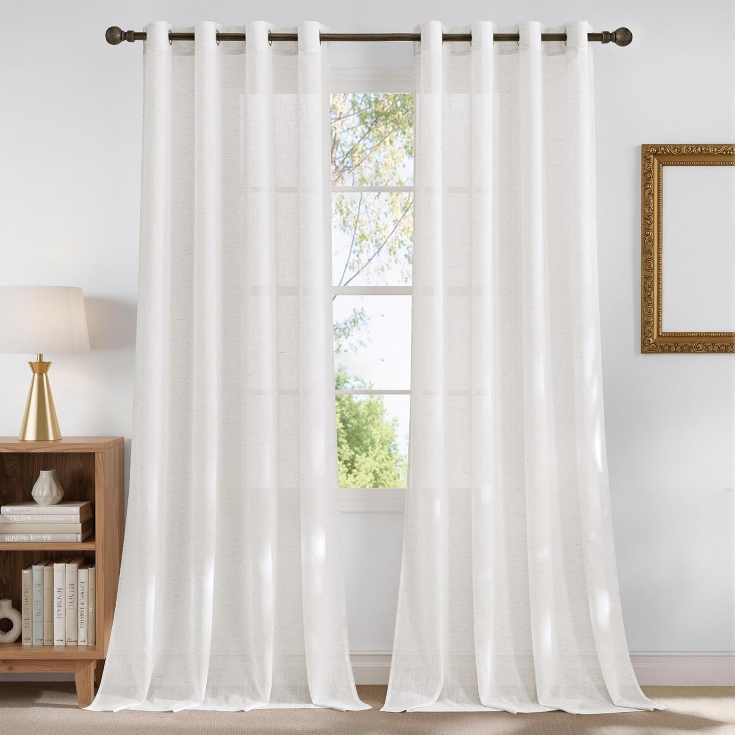 NICETOWN Semi Sheer Linen Curtains 84 inches Long 2 Panels Set for Bedroom, Grommet Privacy with Light Filtering Window Treatments Airy & Breathable for Living Room, W52 x L84, 2 Panels