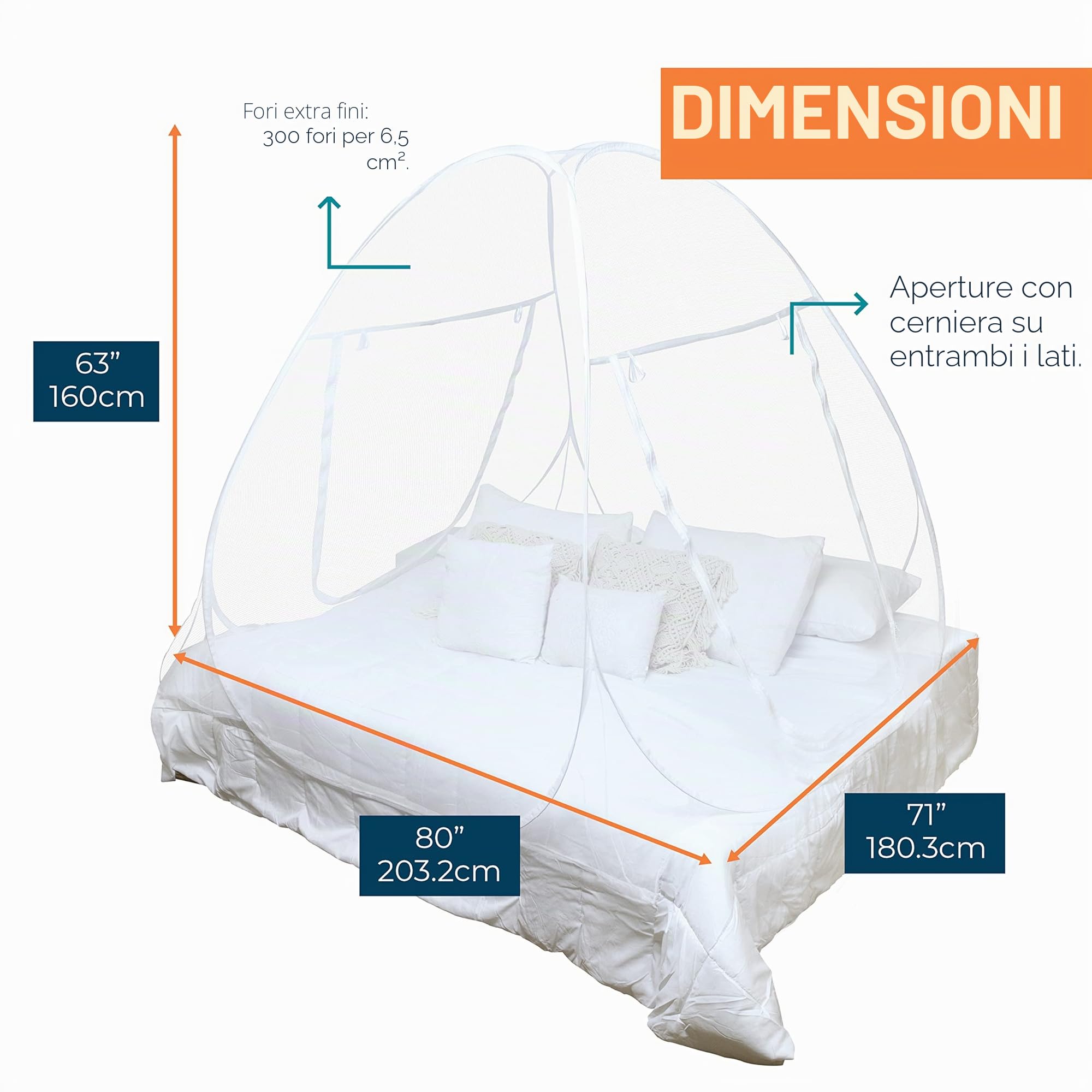 MEKKAPRO Zanzariera Portatile Pop-Up per Letto, 203,2 x 180,3 x 160 cm, Grande, Pieghevole Con Fondo in Rete, Compatibile per Matrimoniale e King Size