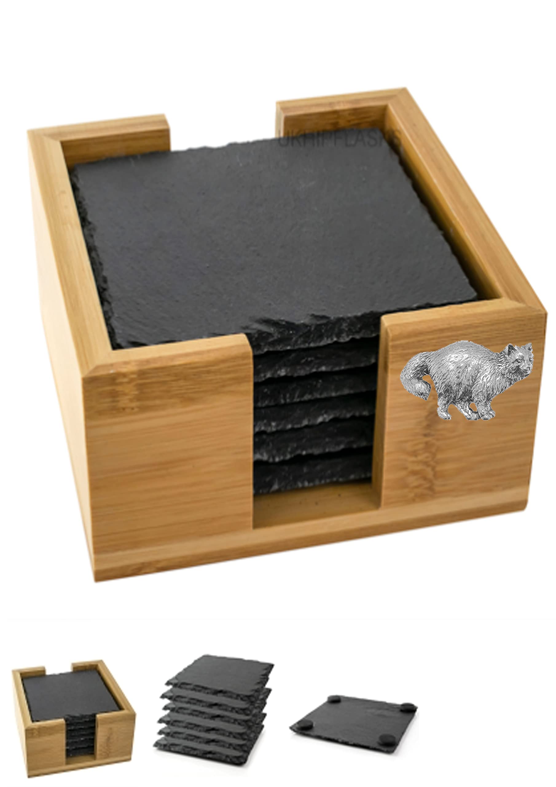 Dessous de verre chat ardoise support bambou pp-c05 : fini les rayures sur vos tables