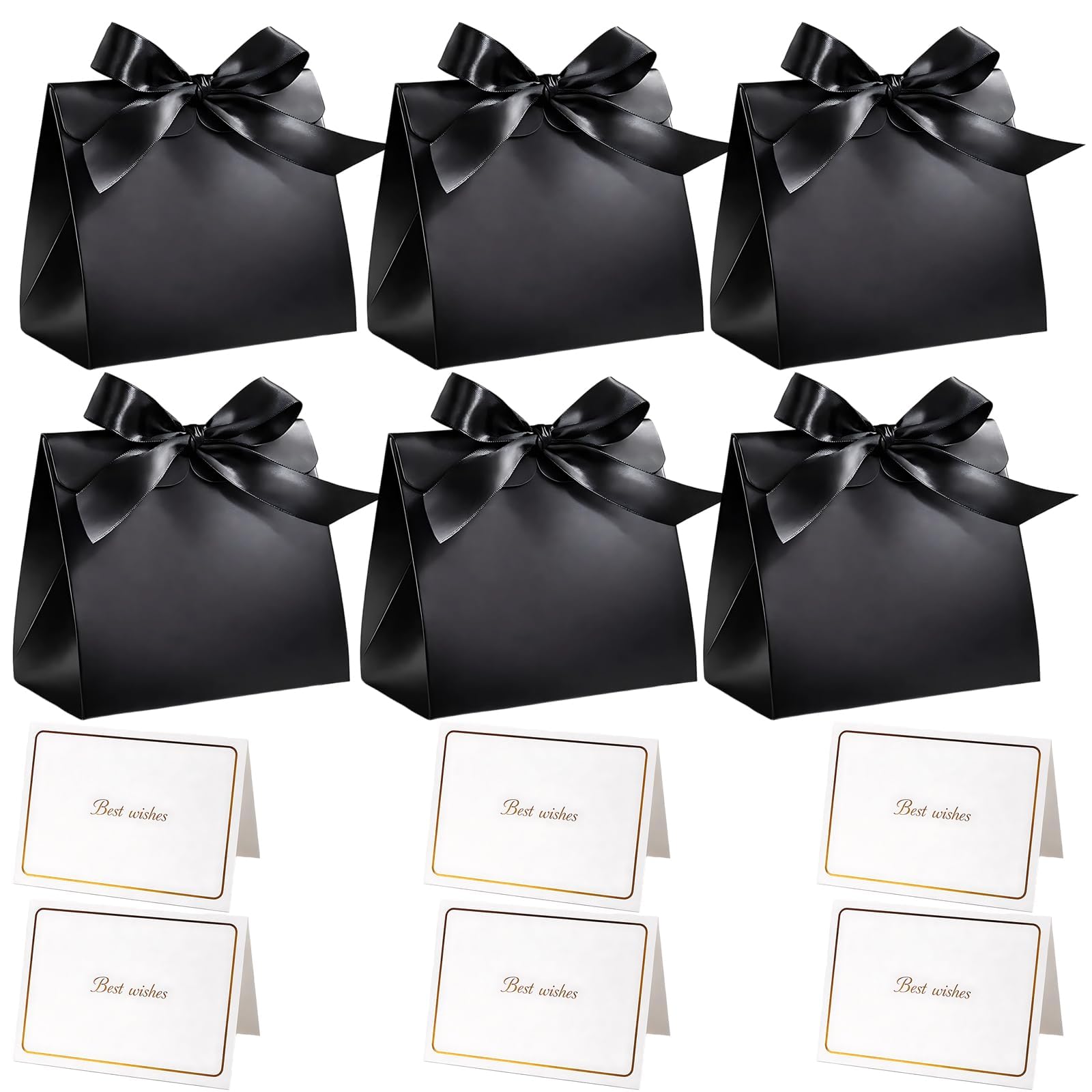 6PCS Mini Gift Bags Set with Ribbon and Greeting Cards, Small Black Gift Bags for Wedding or Party Favors, Small Gift Bags 5 Senses Gift Bags for Him Small Black for Various Occasi