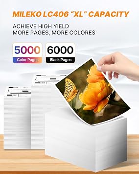 LC406 Ink Cartridges for Brother Printer Replacement for Brother LC406XL LC406 Ink Cartridges High Yield for Brother MFC-J4335DW MFC-J5855DW MFC-J6555DW MFC-J4535DW MFC-J6955DW MFC-J4345DW, 4 Pack