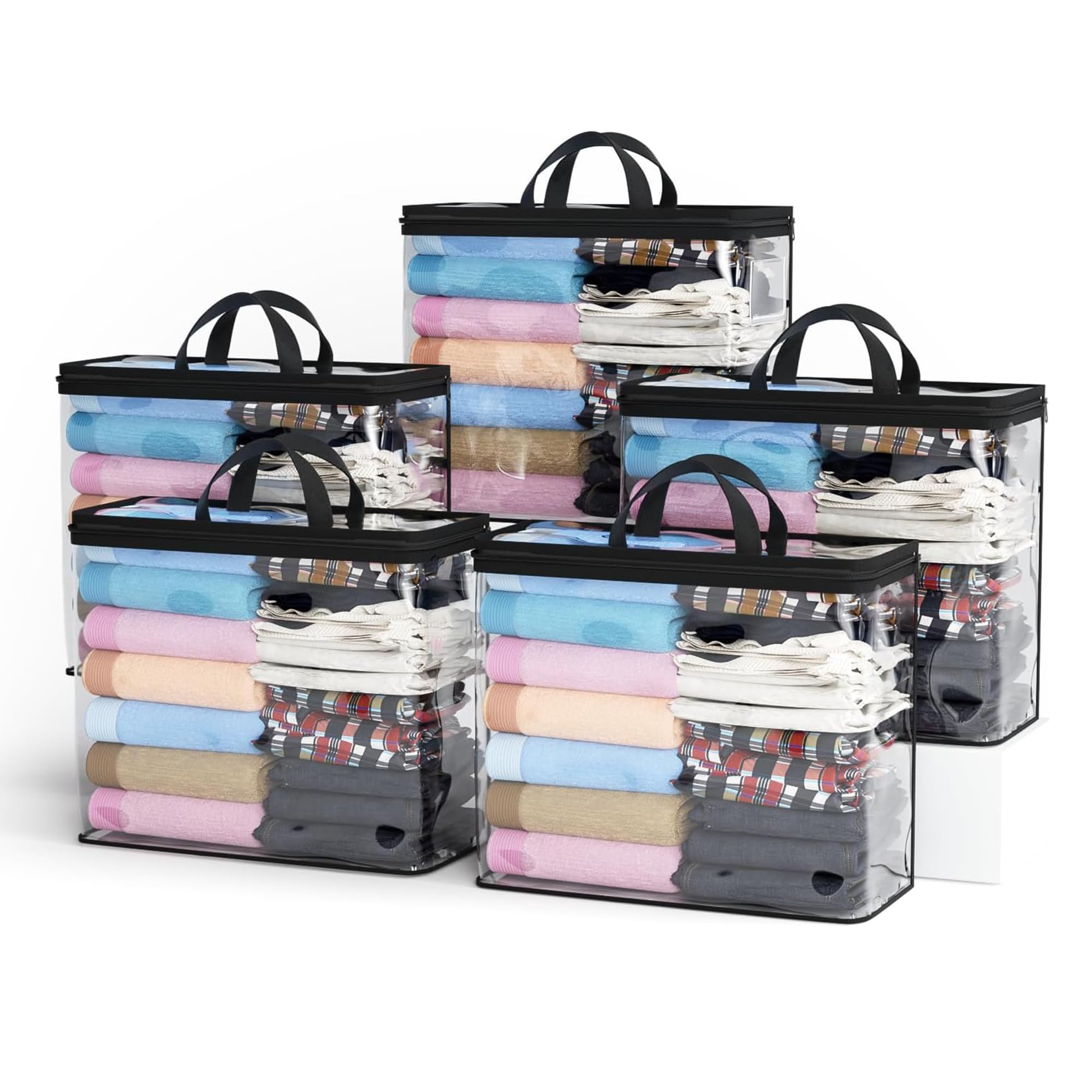 Pack of 5 Clear Storage Bags Organizer Set, 22L Under Bed Closet Organizers, Vertical Compact Storage Containers for Clothes, Blankets, Toys & Bedroom-image-47