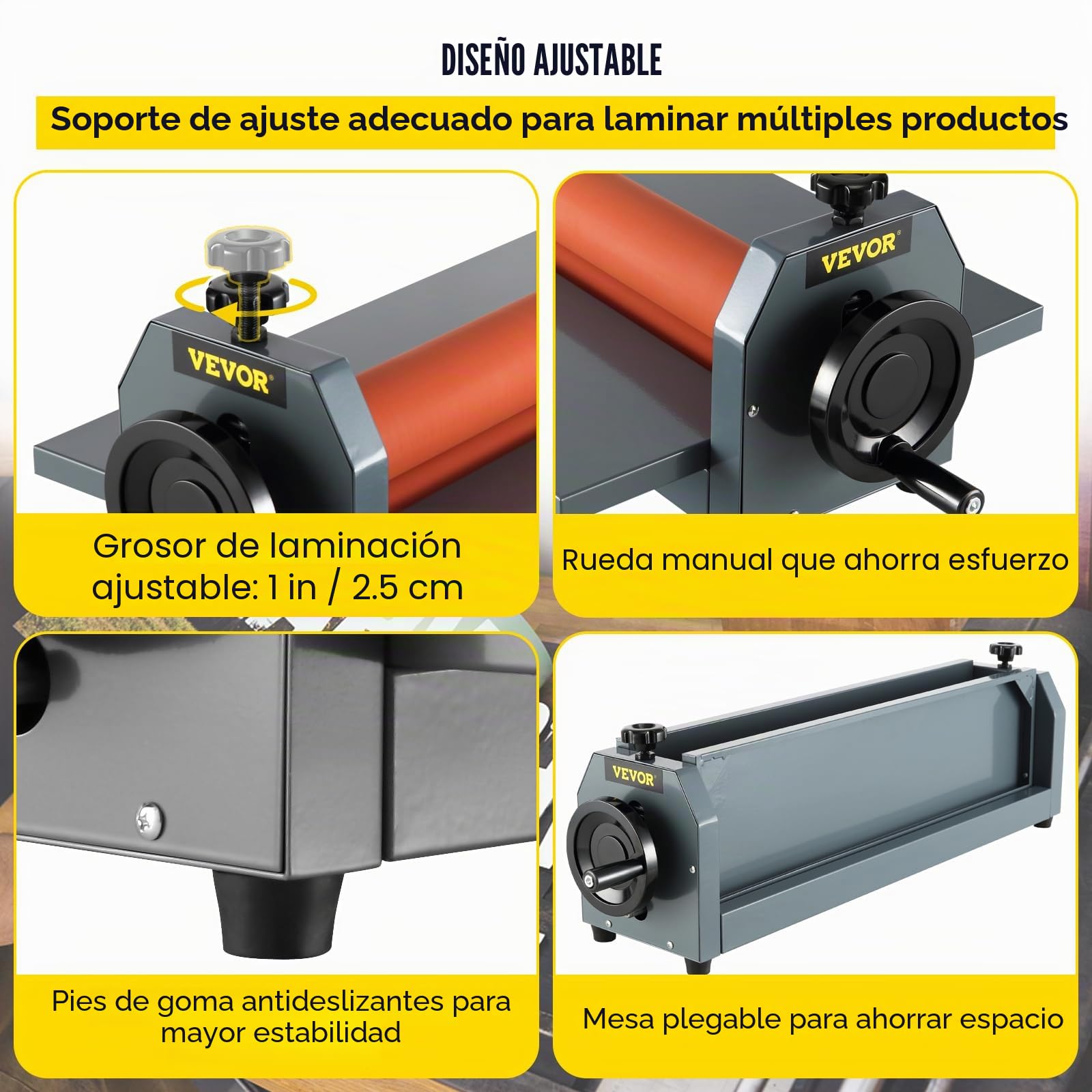 VEVOR Máquina Laminadora en Frío Manual de 1.000 mm, Maquina Laminadora Profesional Espesor Máximo 18 mm, con Pies Ajustables, Laminadora de Rollo para Las Tiendas de Fotografía Publicidad Fotocopias