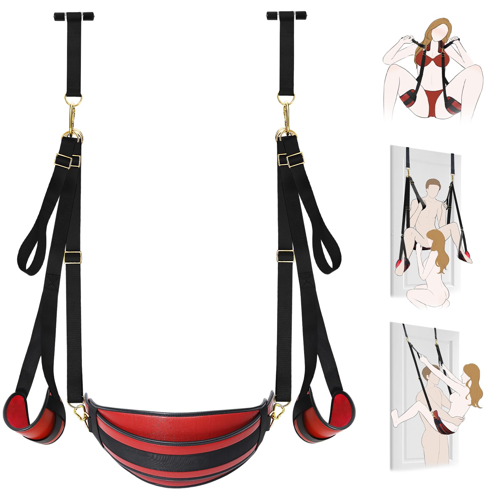 Sex Swing Door 2 in 1 Sex Sling BDSM Bondage Thigh Restraints with Adjustable Sex Straps Hardware Buckle Leather Soft Plush Kinky Adult Sex Toys for Men Women Couples