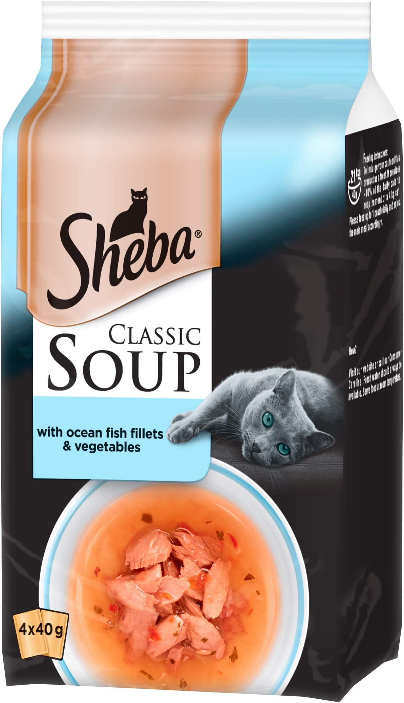 Sheba Classics Soup Cat Pouches with Ocean Fillets and Vegetables, 4 x 40 g - Pack of 12 (Total 48 Pouches)