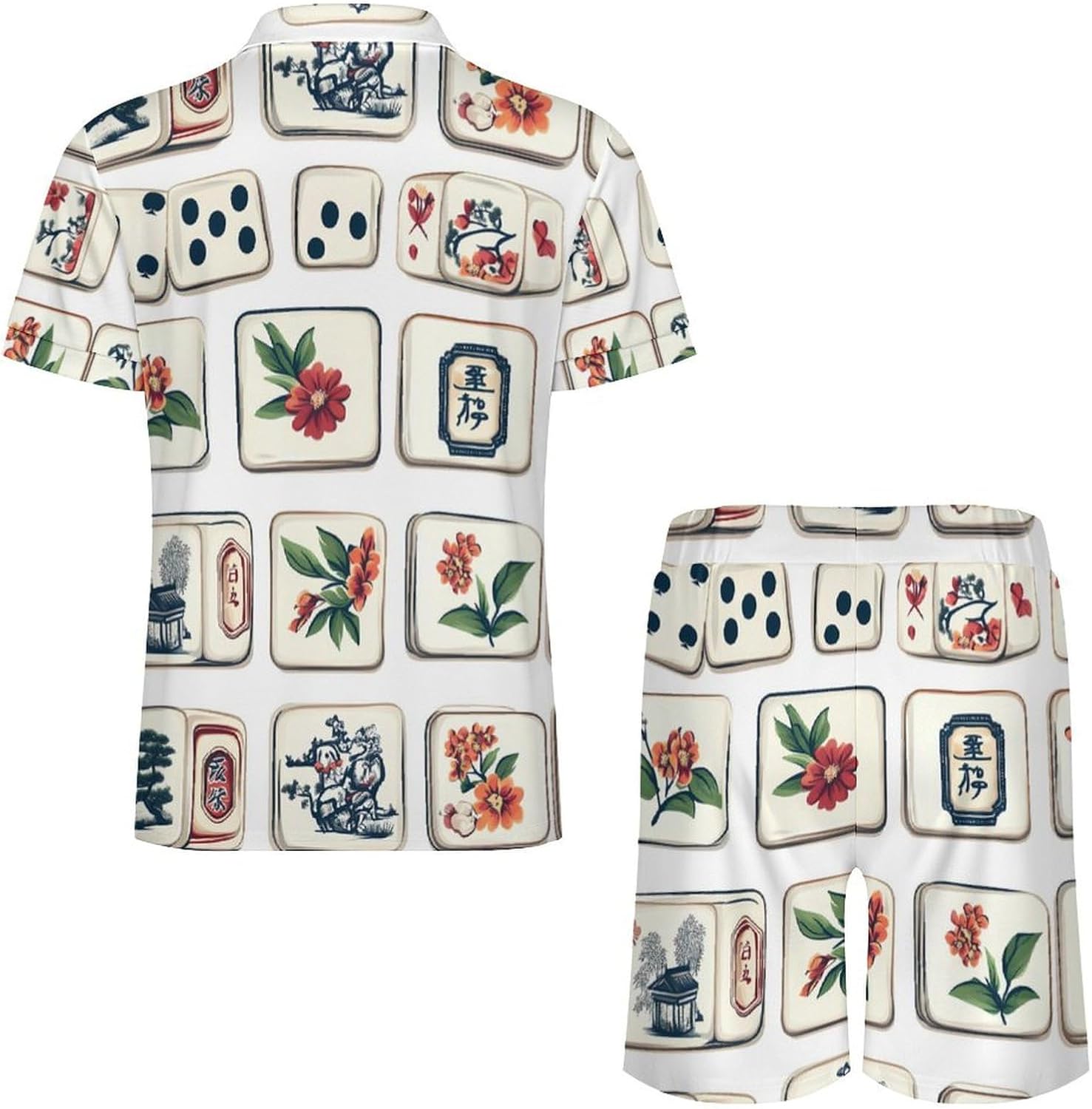 Chinese Mahjong Mens Polo Shirts Track Suits 2 Piece Short Sleeve Sweatsuit 1/4 Zip Golf Loungewear for Sports