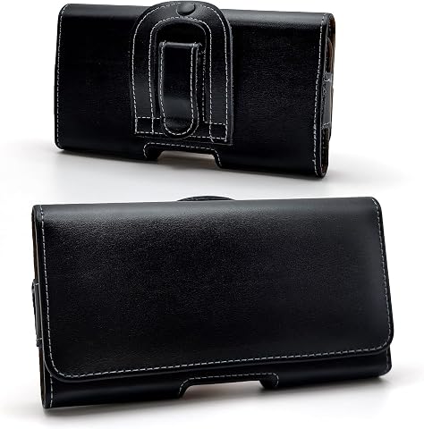 Funda Movil Cinturón Horizontal Cuero Auténtico, Funda para Teléfono Móvil Piel Compatible para iPhone 16 Pro 11 XR Xiaomi Redmi Note 13 Samsung Galaxy A32 S21 FE Google Pixel 8a 8 7a - Negro