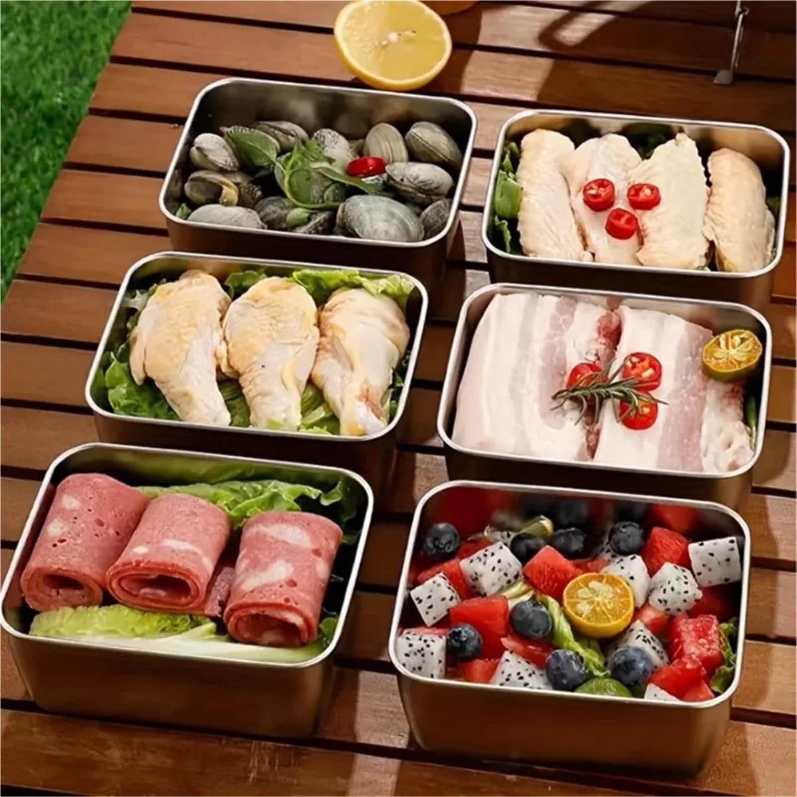 6-teiliges Set mit Frischhaltedosen aus Edelstahl Für Küche | Luftdichte Lunchboxen for die Zubereitung von Mahlzeiten, beim Camping und im Büro, spülmaschinenfest