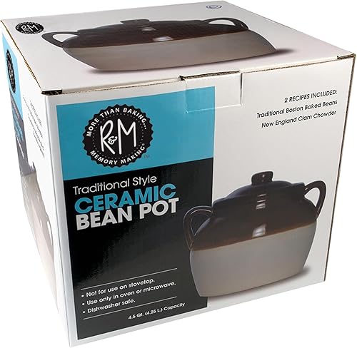 Miniatura 3 de RM International Frijoles de cerámica grande de 45 cuartos de galón con tapa color marrón